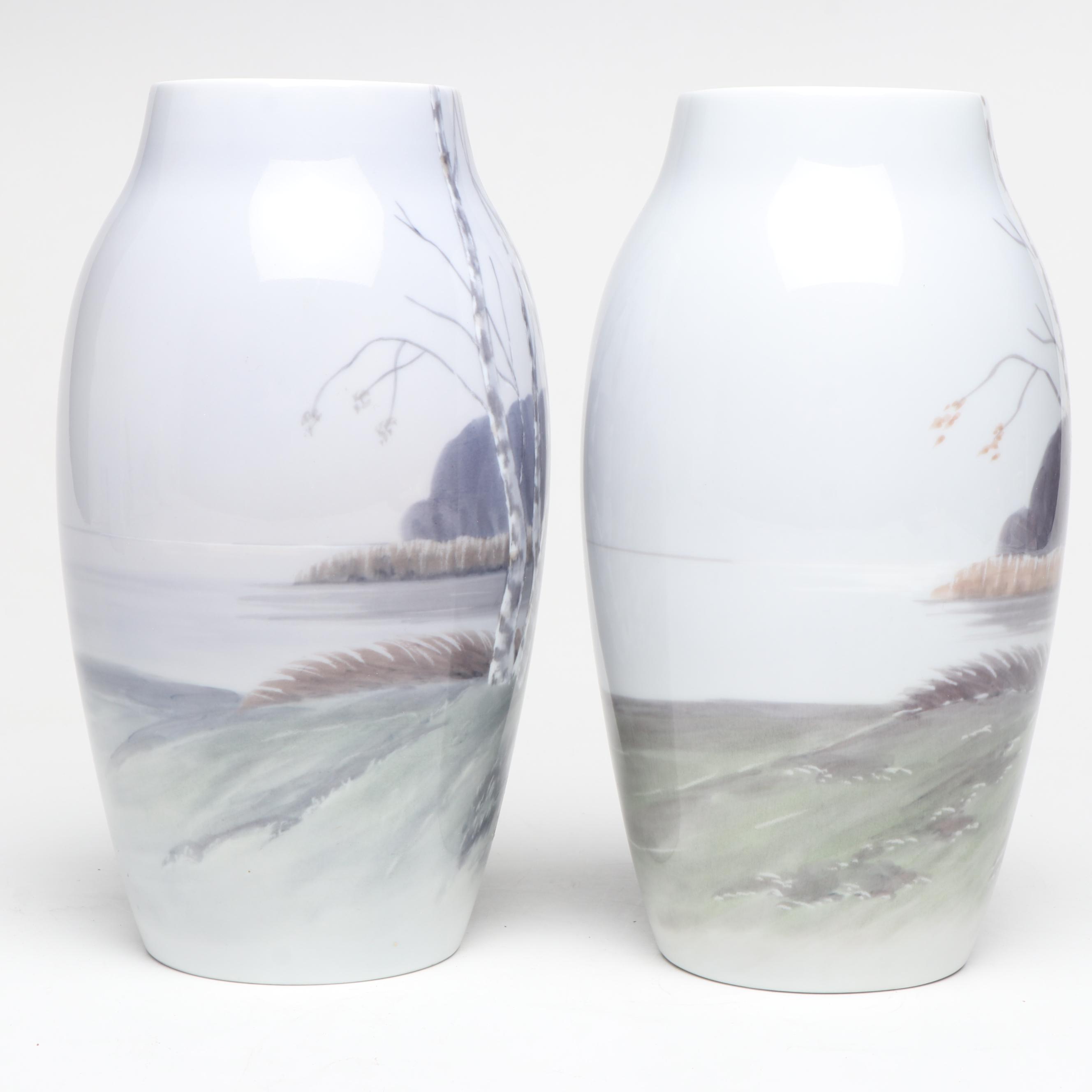 Bing & Grøndahl Porcelain Scenery Vases