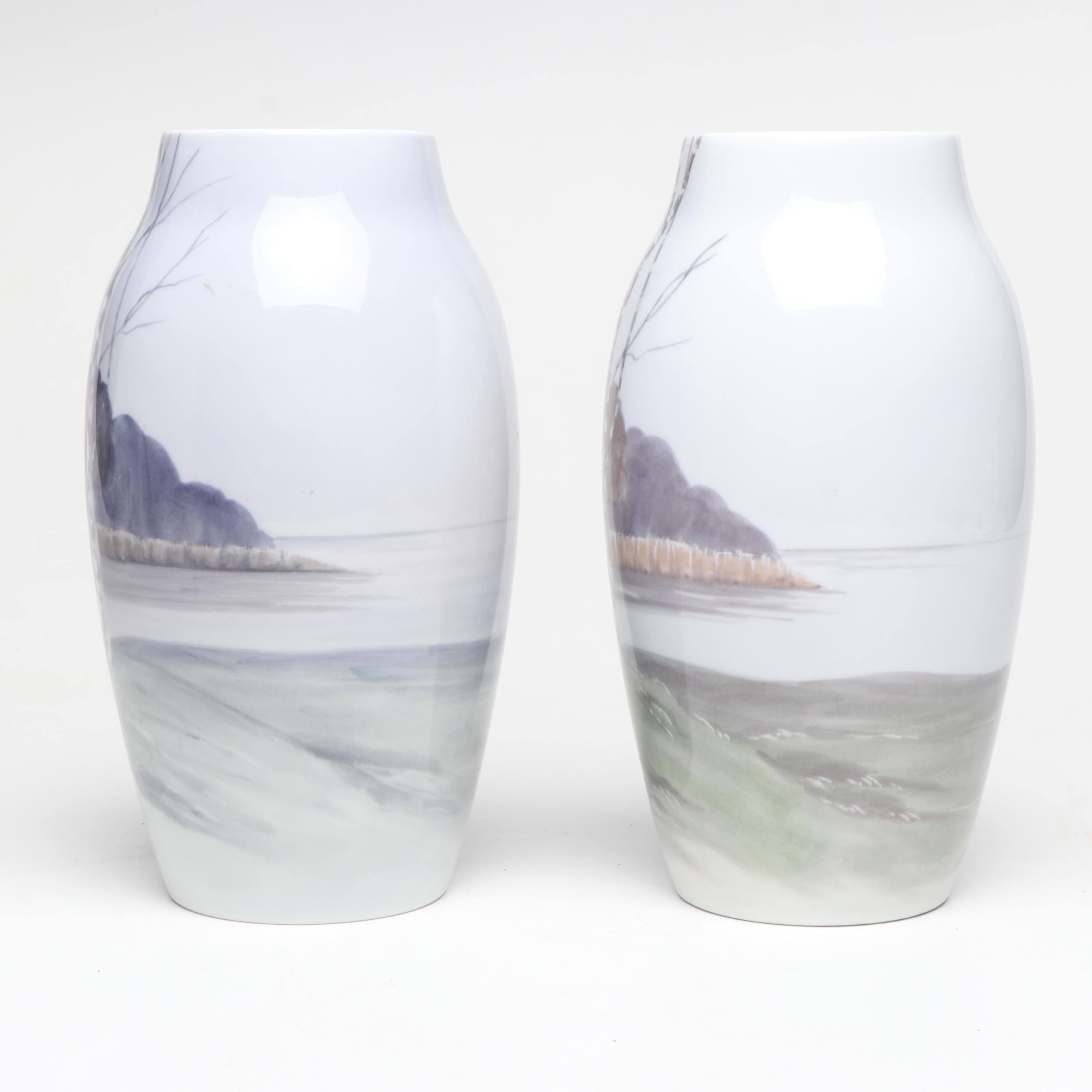 Bing & Grøndahl Porcelain Scenery Vases