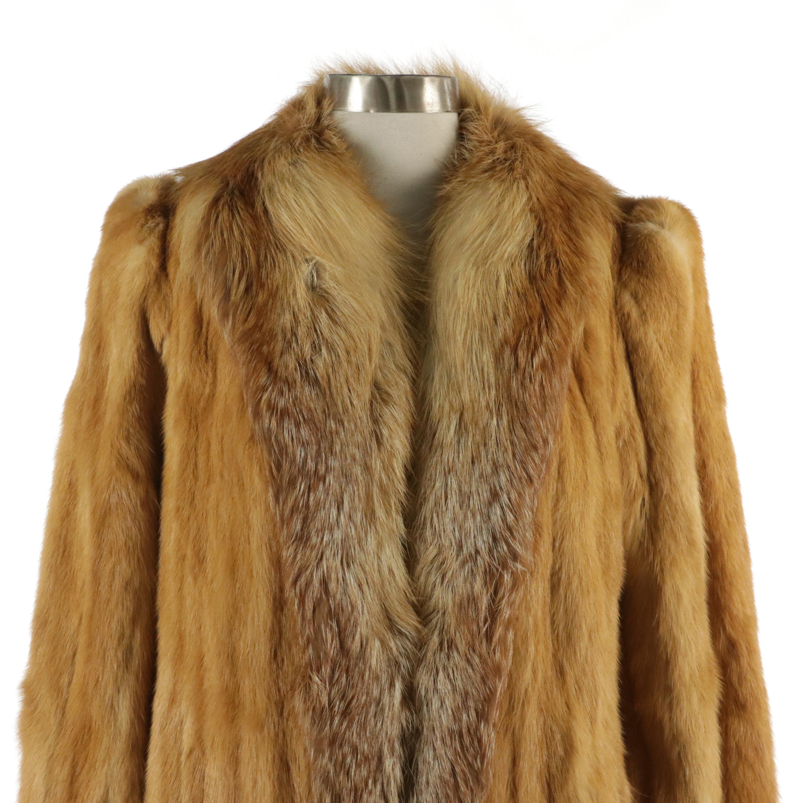 Marten Fur Coat with Tanuki Fur Tuxedo Collar