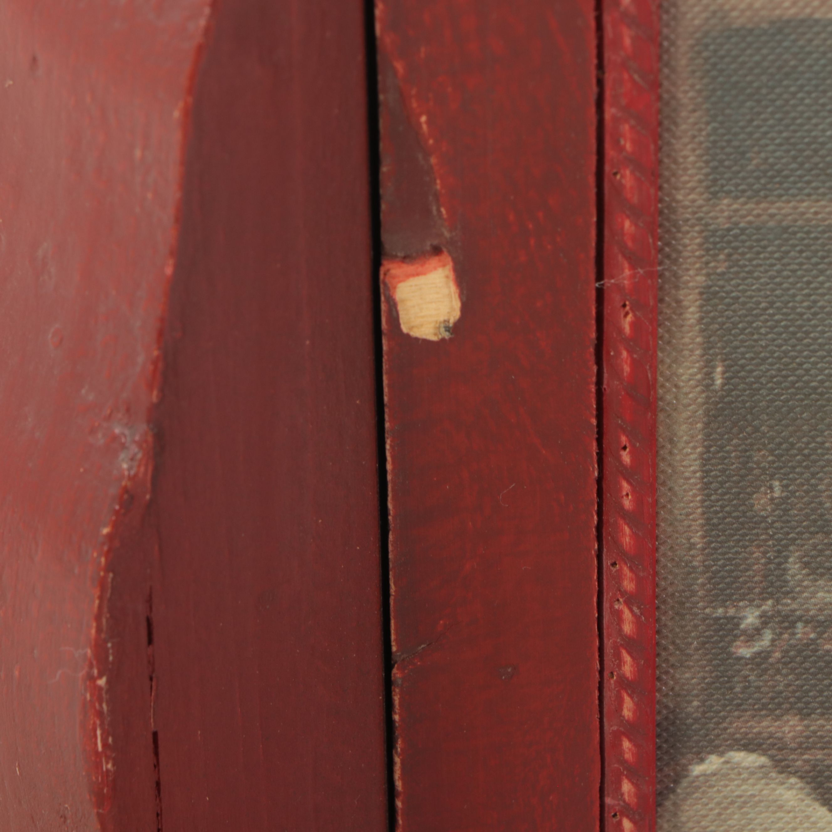 Red Painted Nightstand with City Scene Veneer