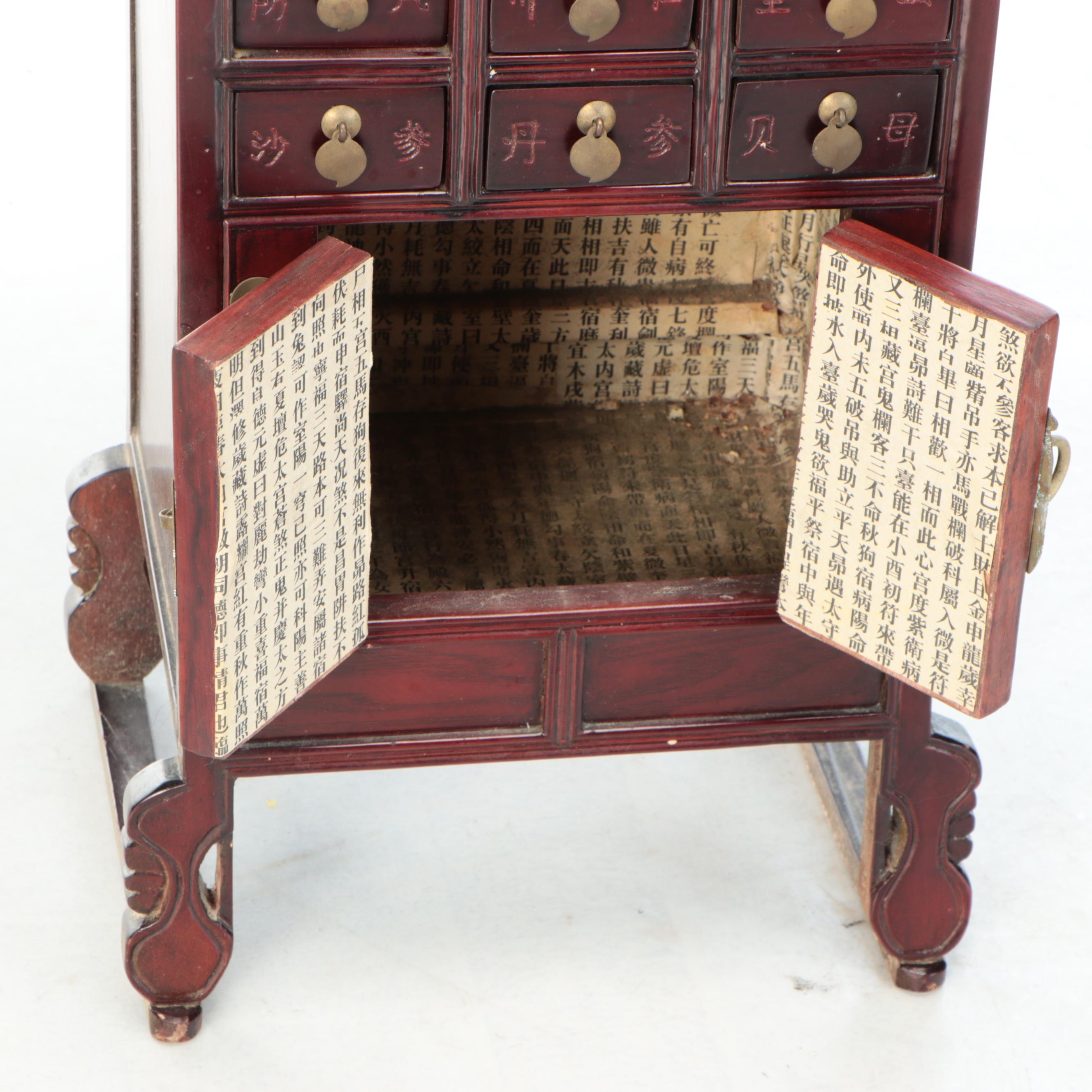 Chinese Style Mahogany Finish Apothecary Cabinet