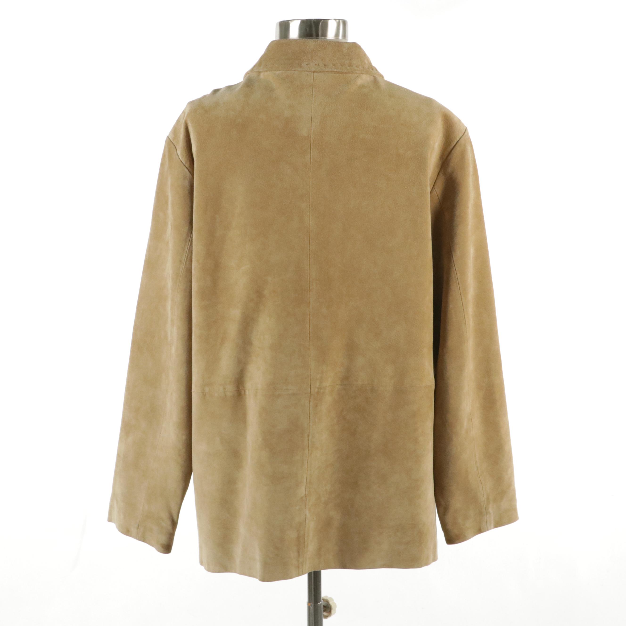Eddie Bauer Suede Button-Front Jacket with Running Stitch Detail