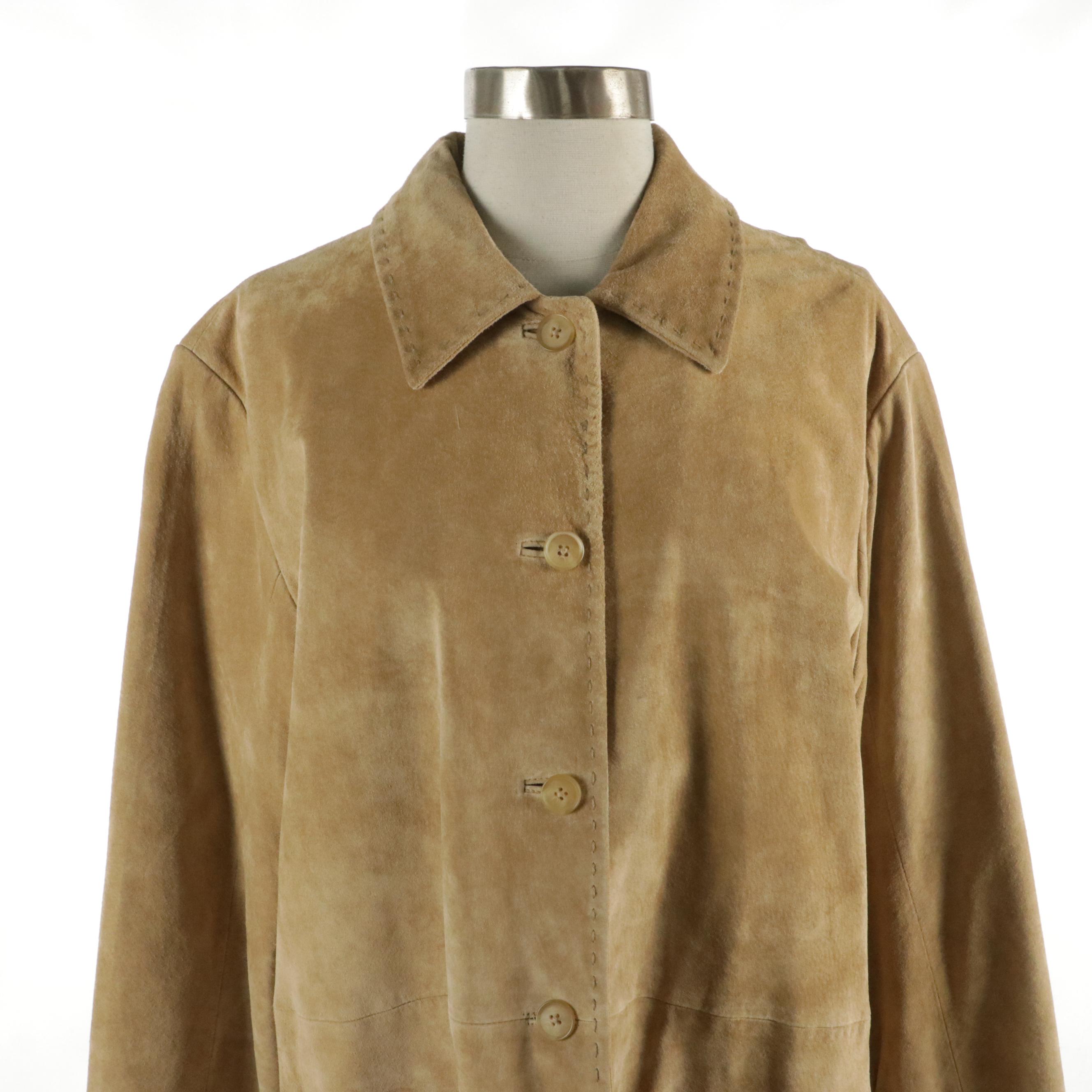 Eddie Bauer Suede Button-Front Jacket with Running Stitch Detail