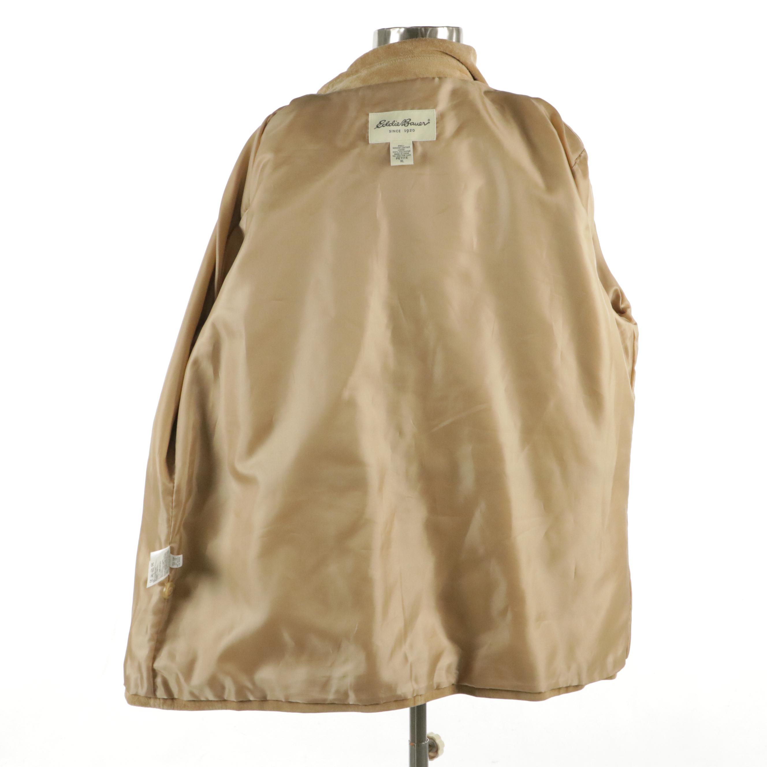Eddie Bauer Suede Button-Front Jacket with Running Stitch Detail