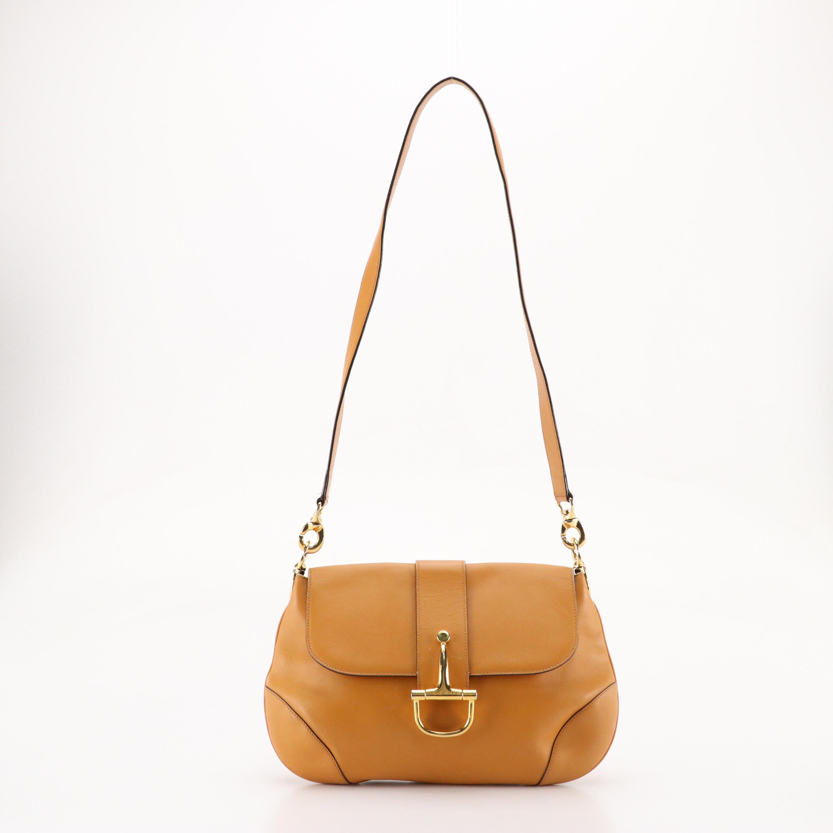 Celine Front Flap Demilune Shoulder Bag in Tan Leather
