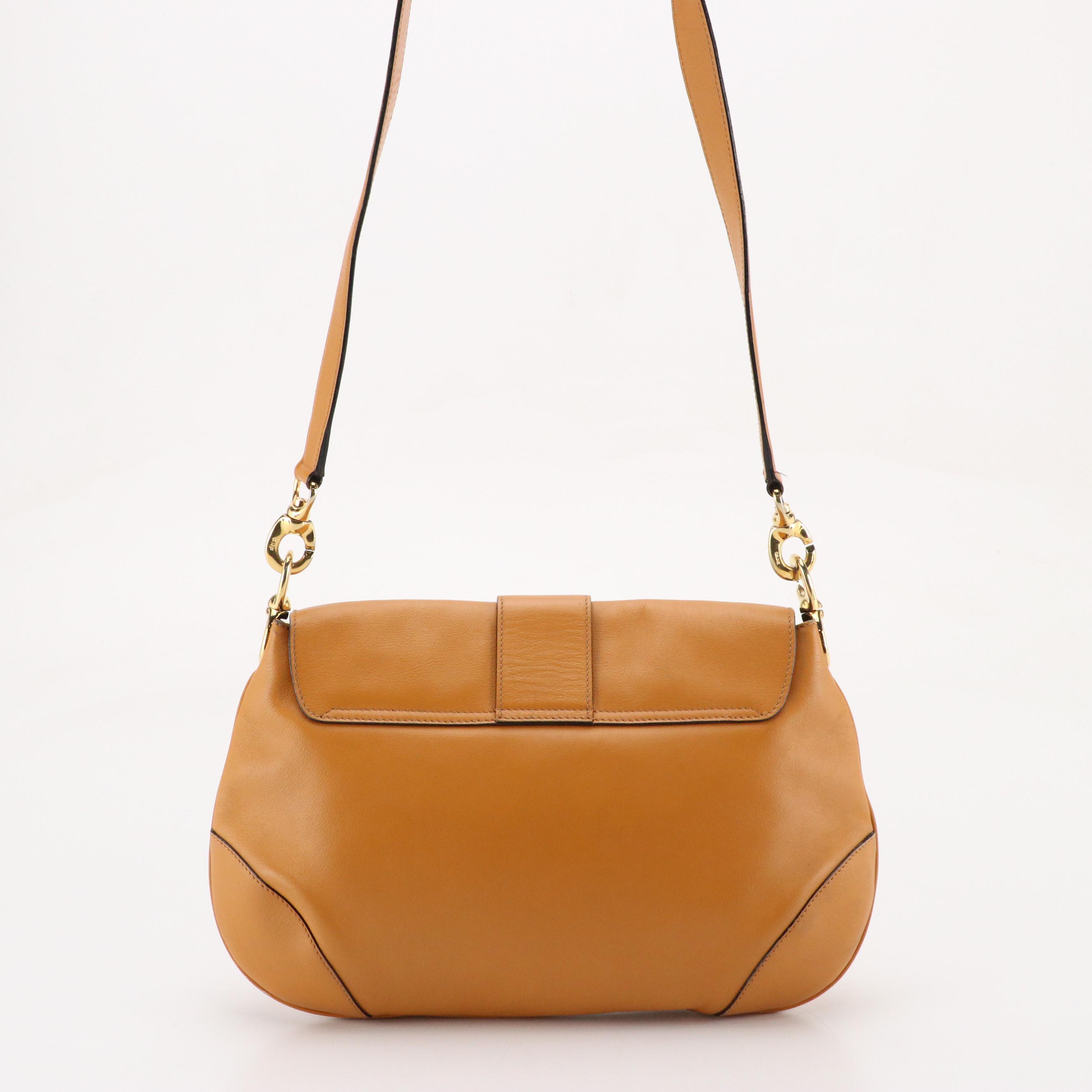 Celine Front Flap Demilune Shoulder Bag in Tan Leather