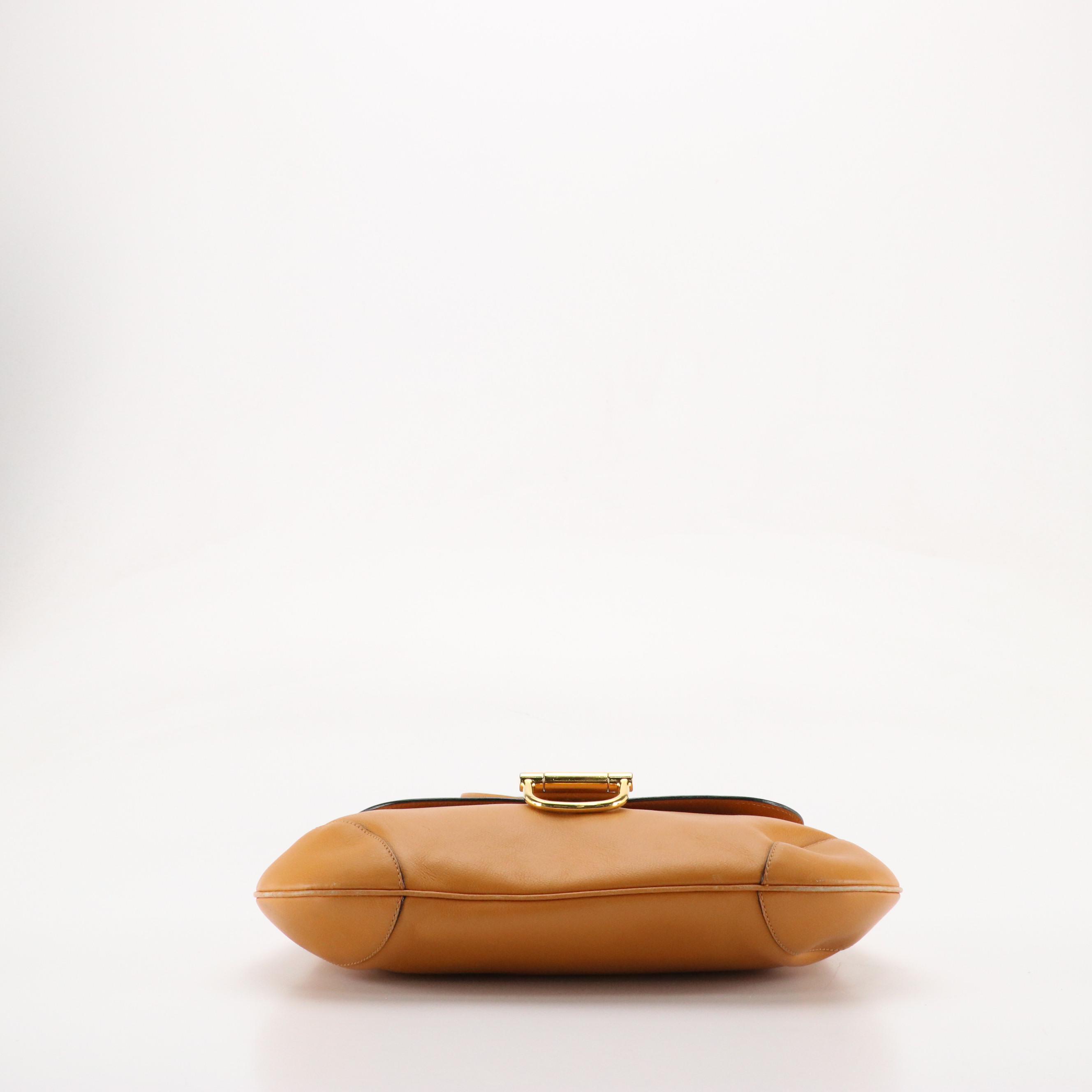 Celine Front Flap Demilune Shoulder Bag in Tan Leather