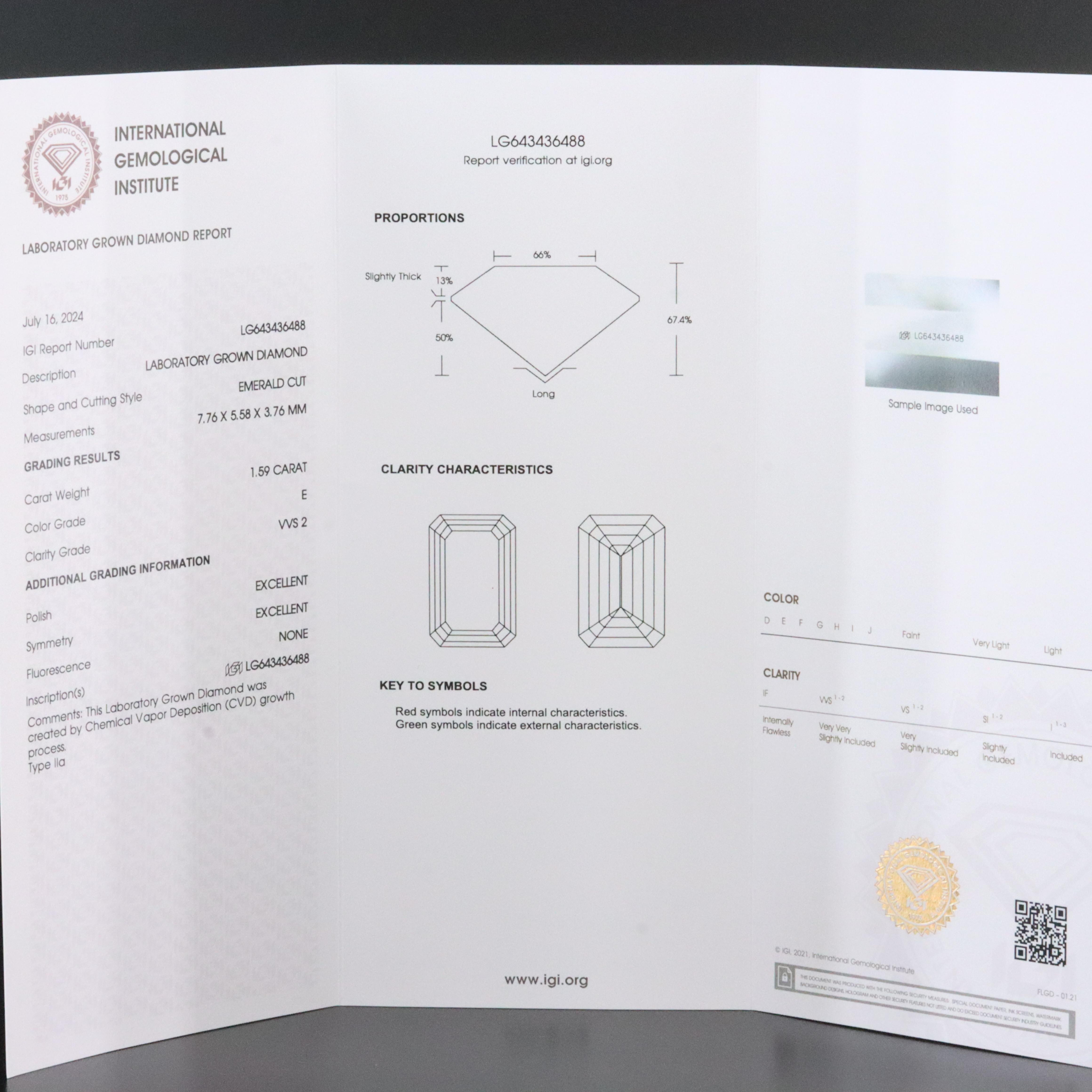 Loose 1.59 CT Lab Grown Diamond with IGI Report
