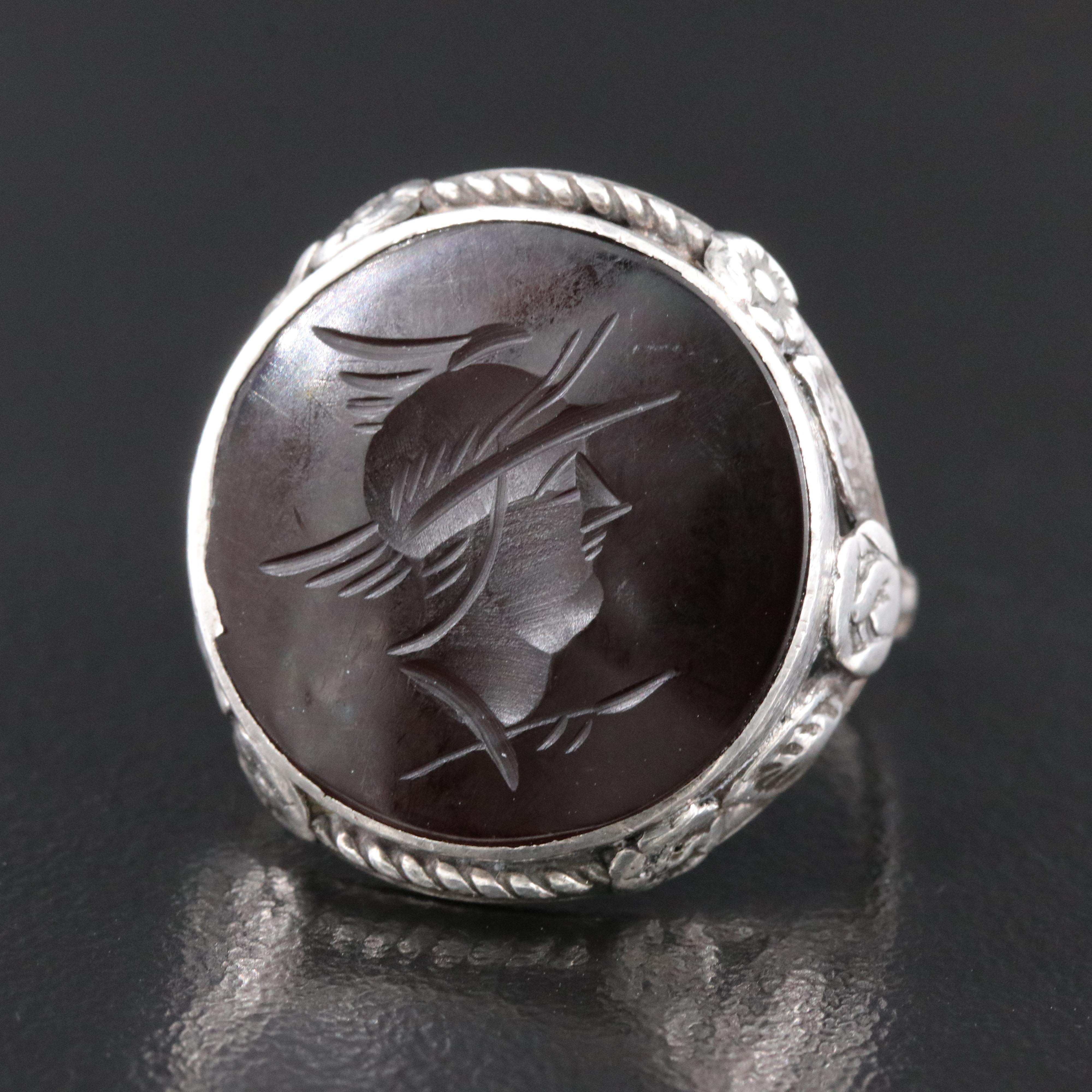 Sterling Black Onyx Intaglio Ring