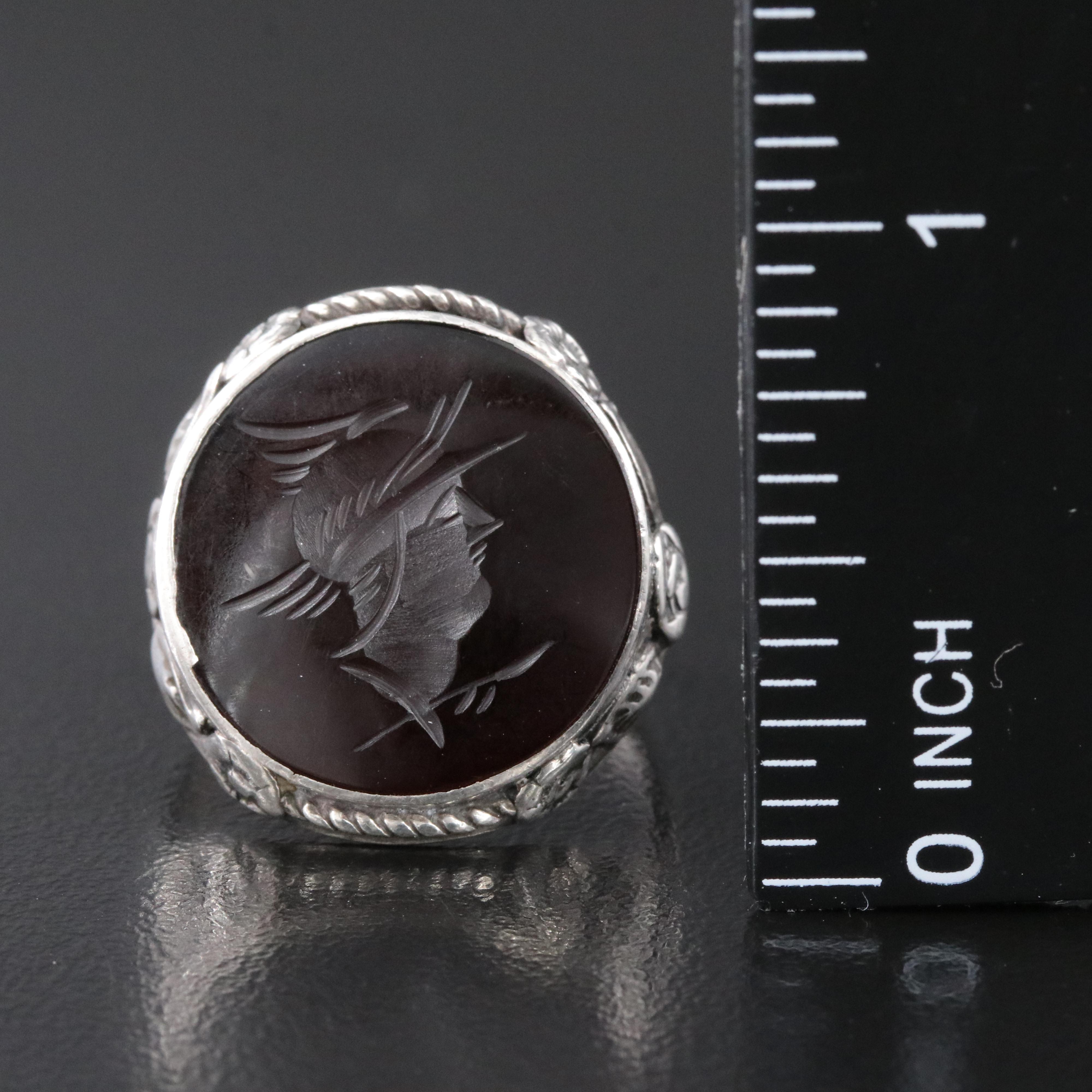 Sterling Black Onyx Intaglio Ring