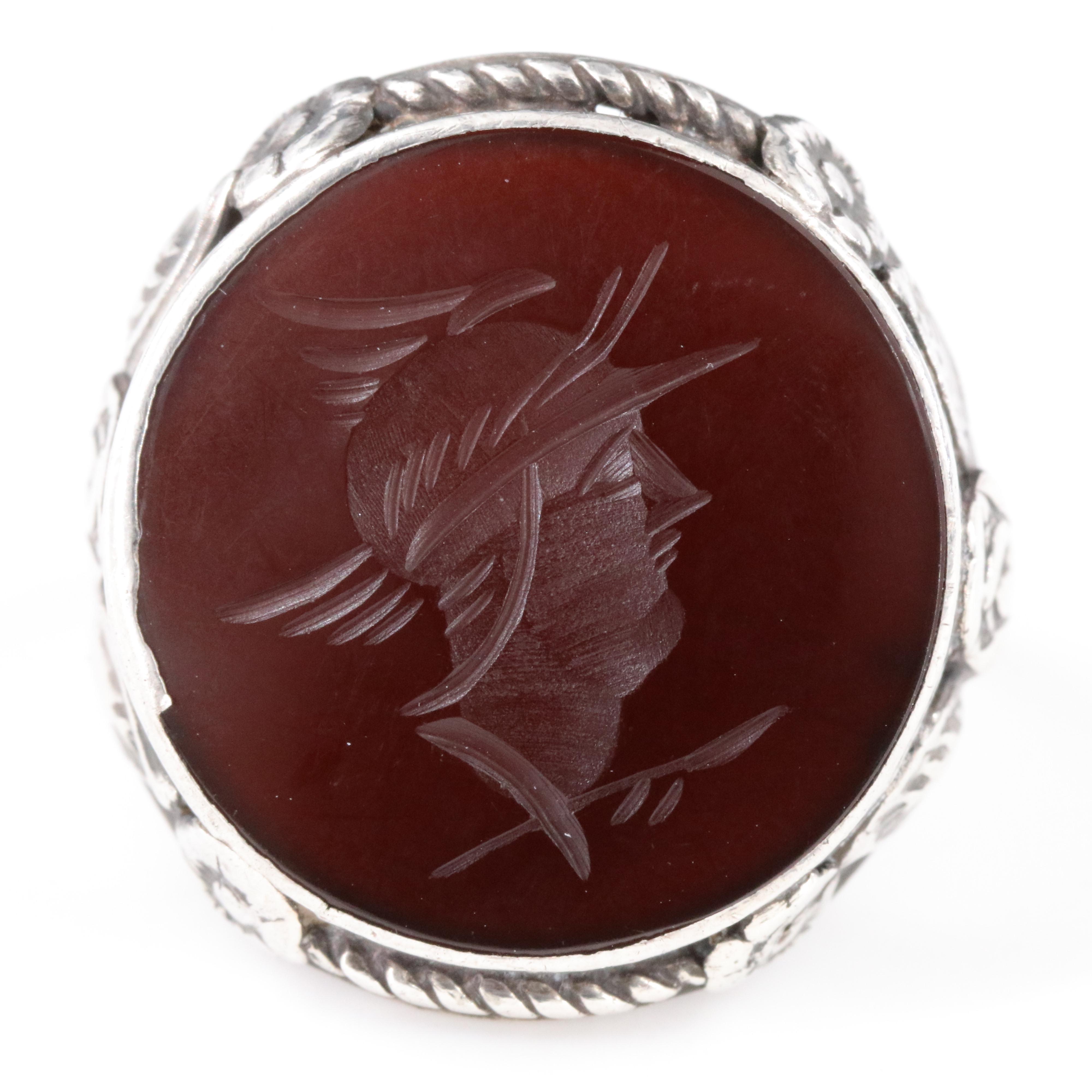 Sterling Black Onyx Intaglio Ring