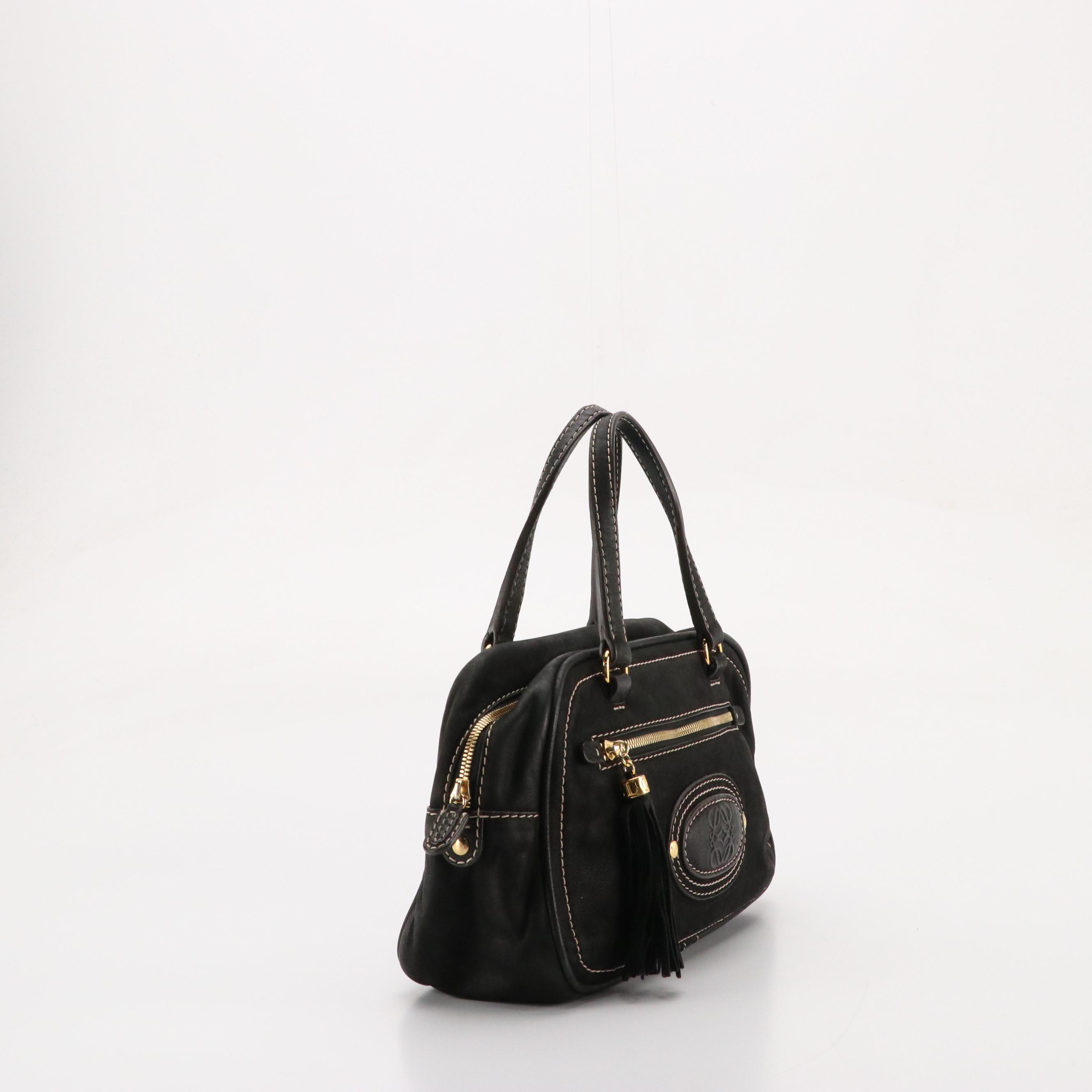 Loewe Zip-Around Boston Bag in Black Nubuck Suede and Leather Trim