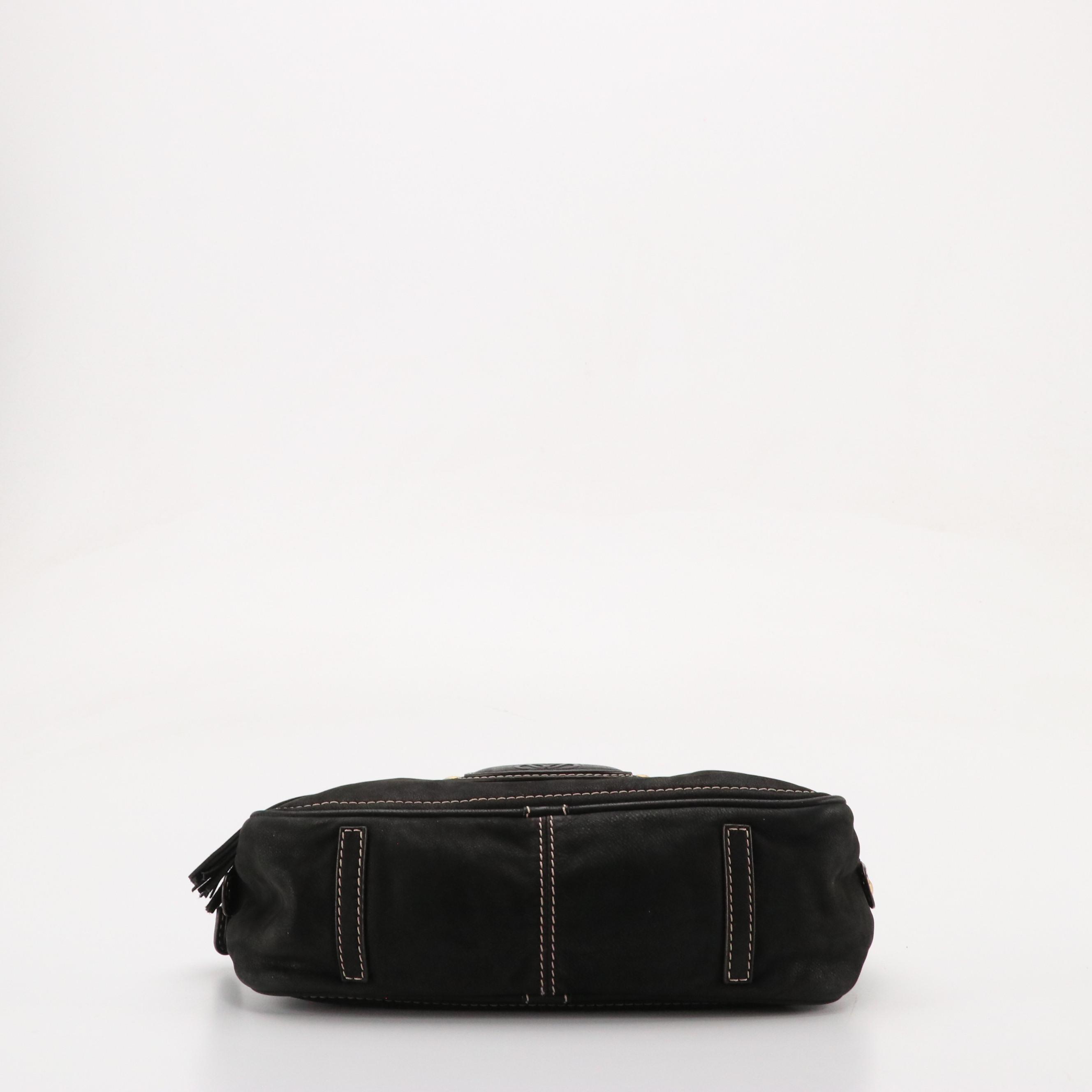 Loewe Zip-Around Boston Bag in Black Nubuck Suede and Leather Trim