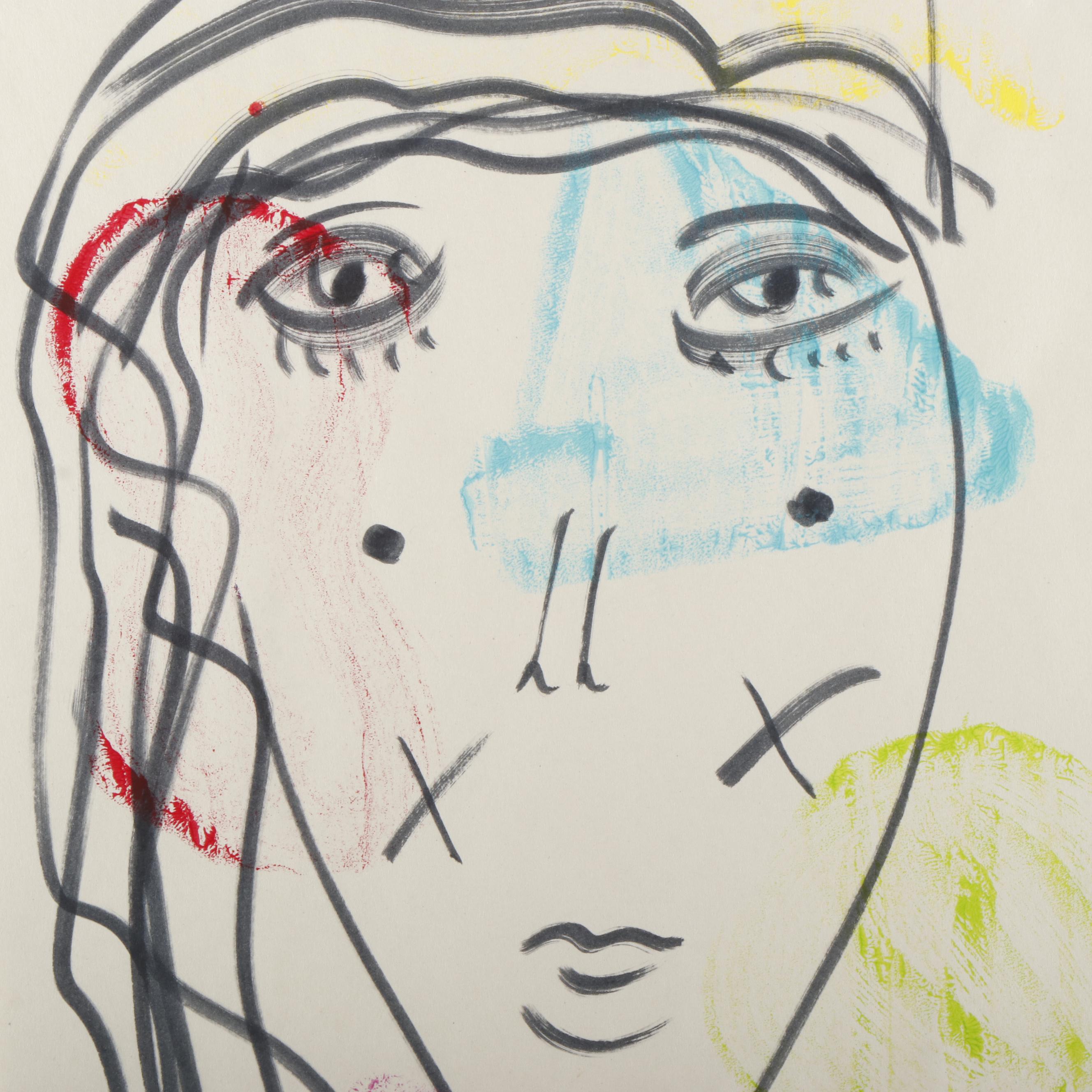 Peter Keil Abstract Acrylic Portrait Painting, Late 20th Century