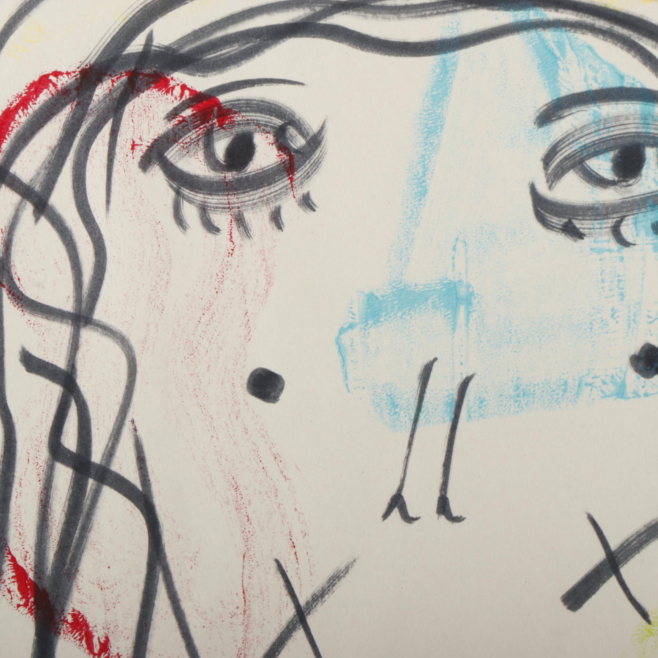 Peter Keil Abstract Acrylic Portrait Painting, Late 20th Century