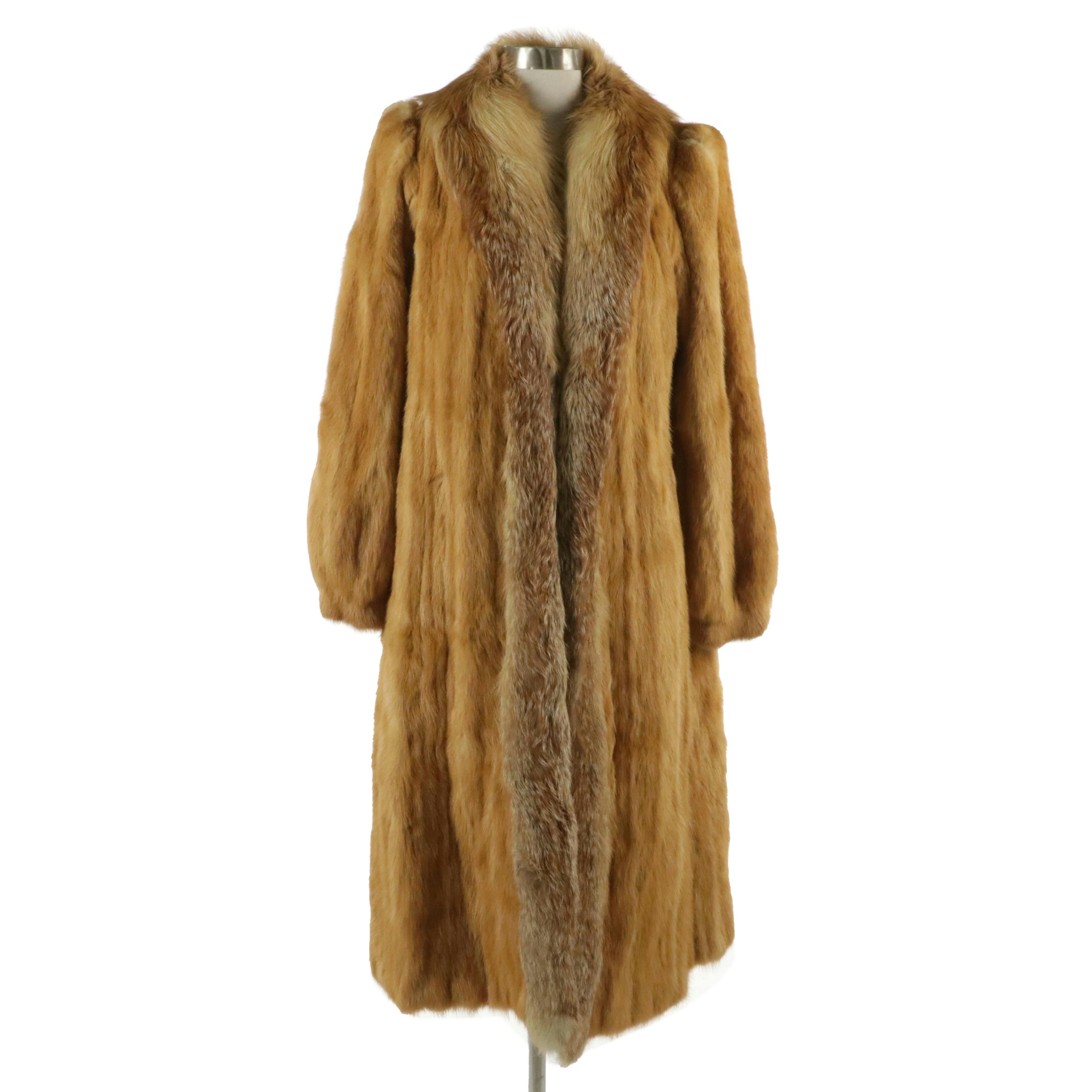 Marten Fur Coat with Tanuki Fur Tuxedo Collar