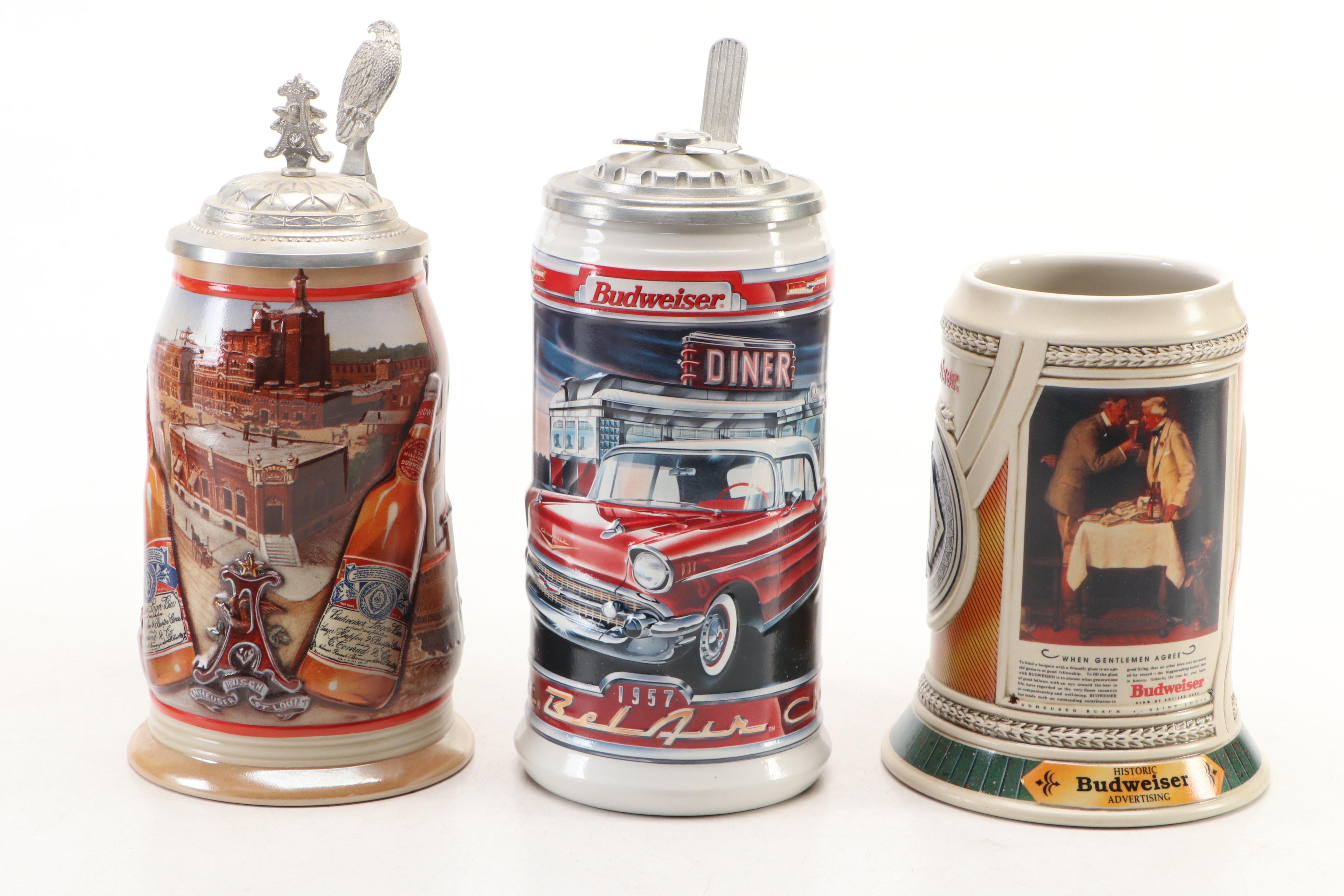 Ceramarte for Anheuser-Busch Collector Beer Steins with Cookie Tin