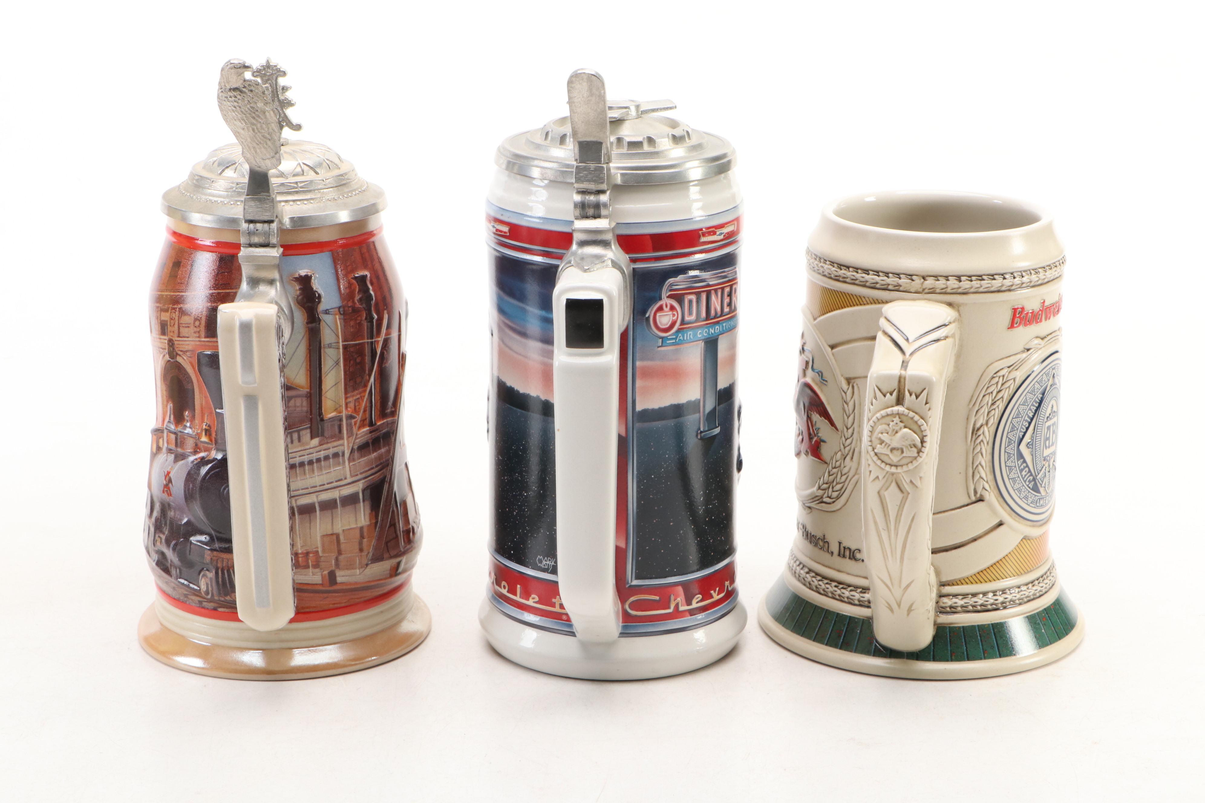 Ceramarte for Anheuser-Busch Collector Beer Steins with Cookie Tin