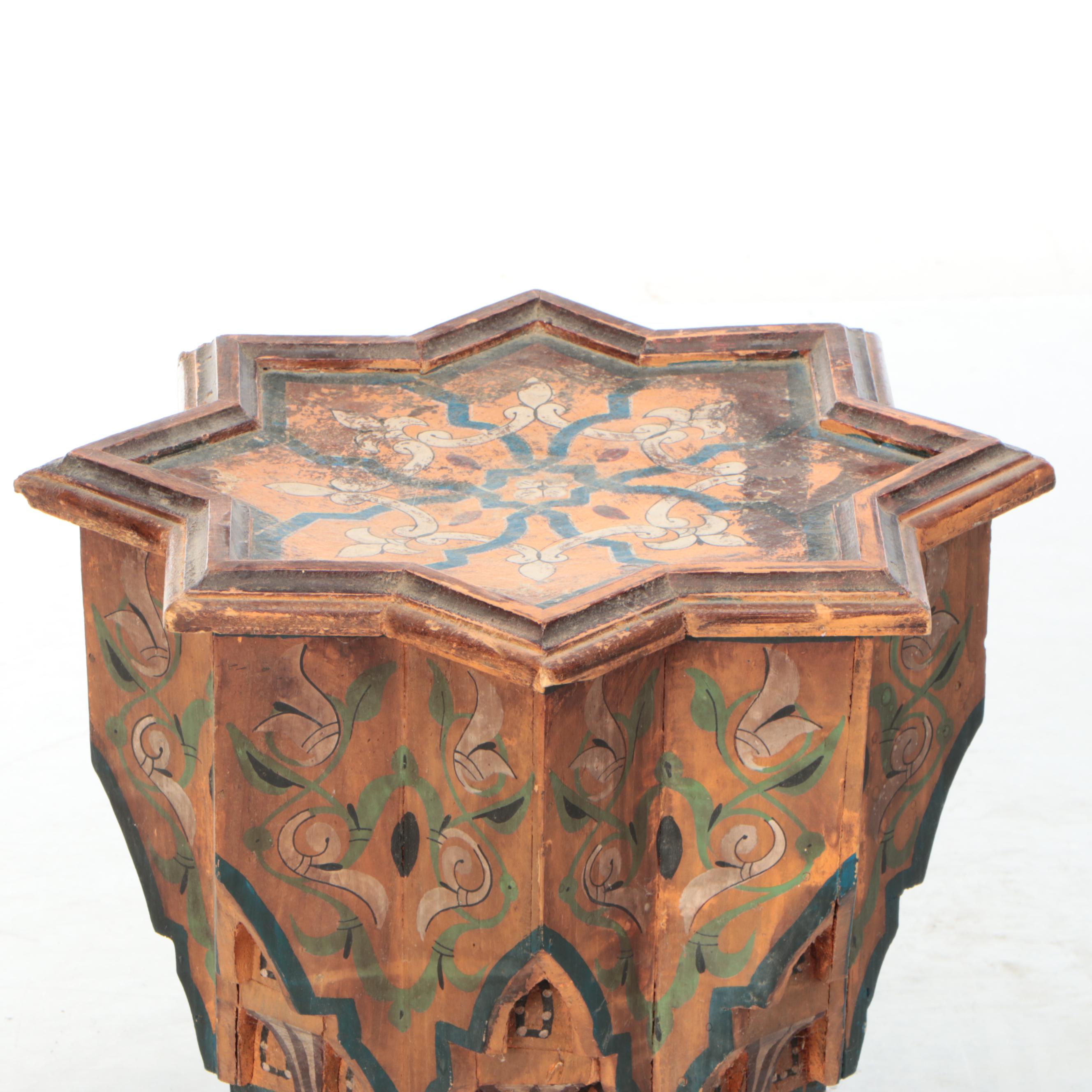 Moroccan Style Eastern Star Form Painted Wood Accent Table