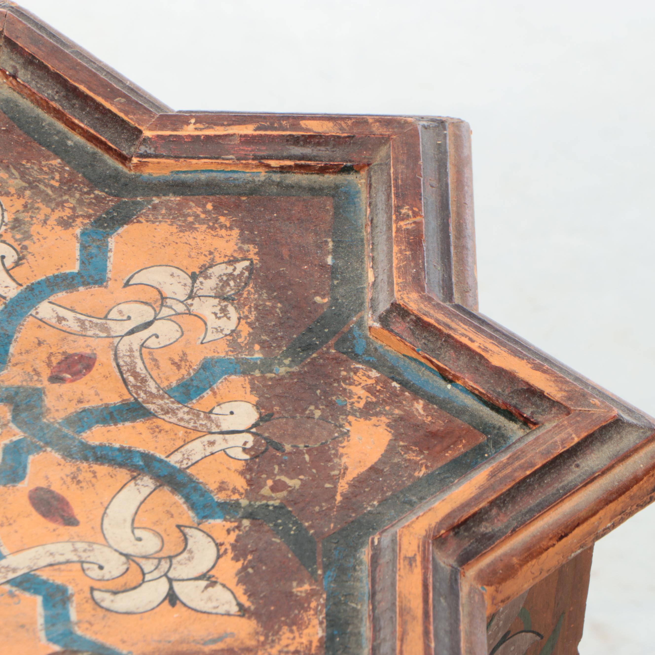 Moroccan Style Eastern Star Form Painted Wood Accent Table