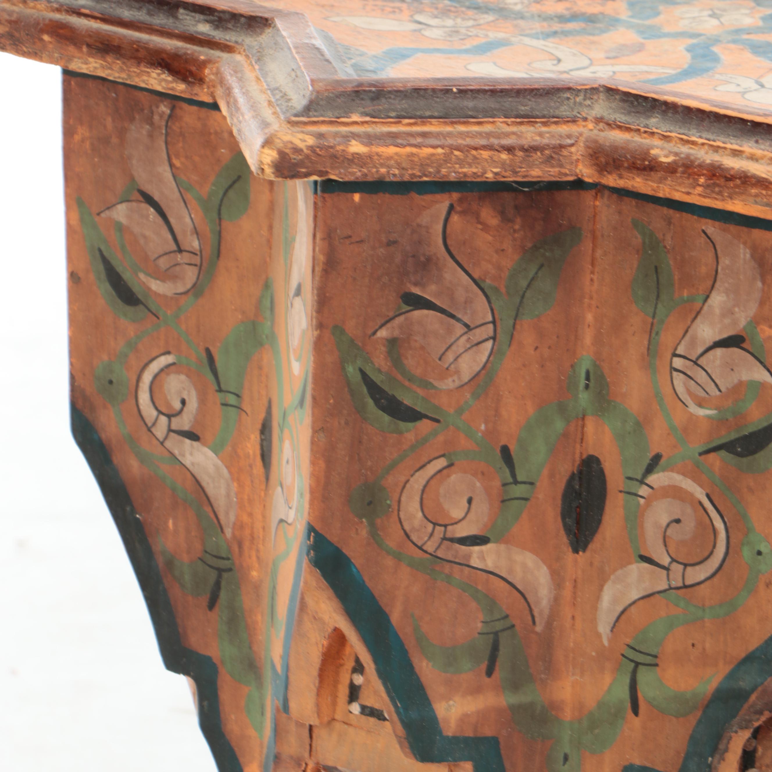 Moroccan Style Eastern Star Form Painted Wood Accent Table