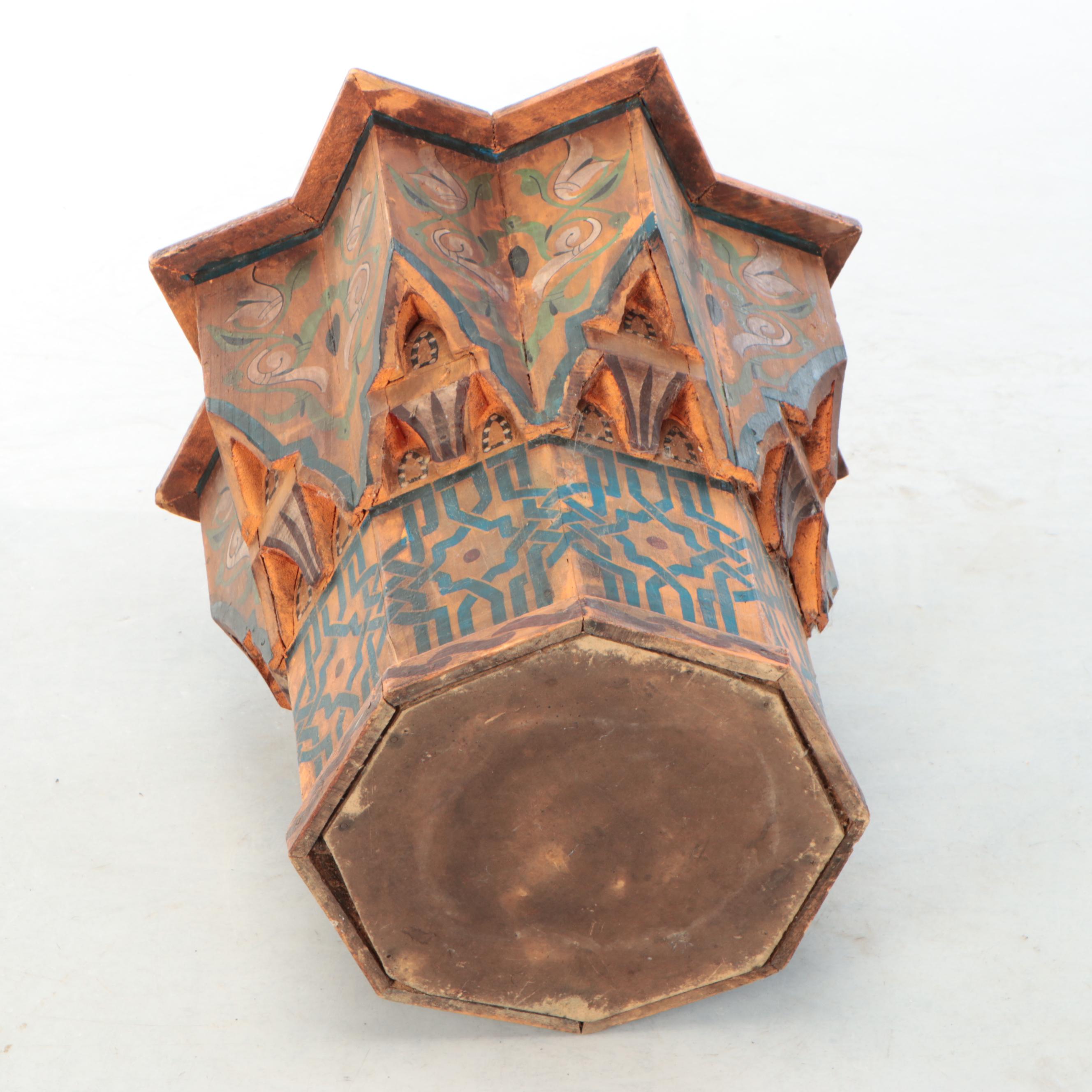 Moroccan Style Eastern Star Form Painted Wood Accent Table