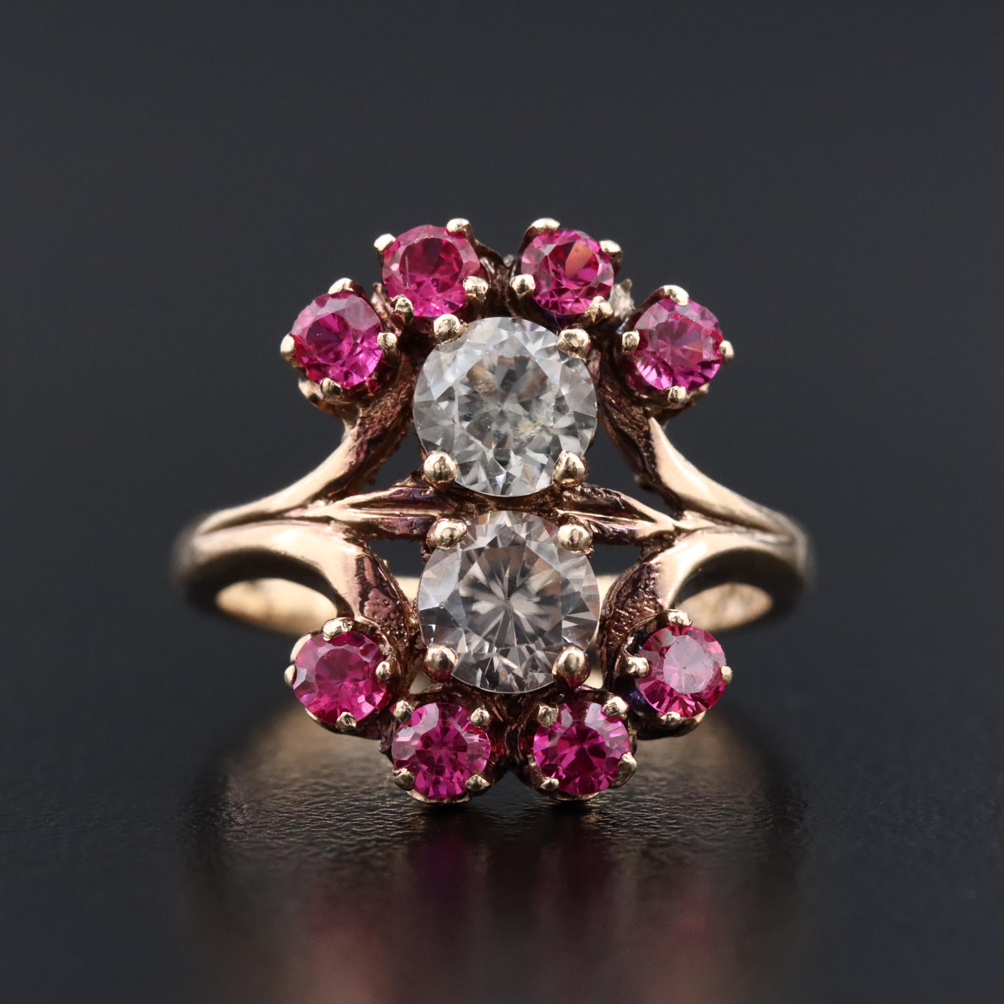 10K White Zircon and Ruby Rin