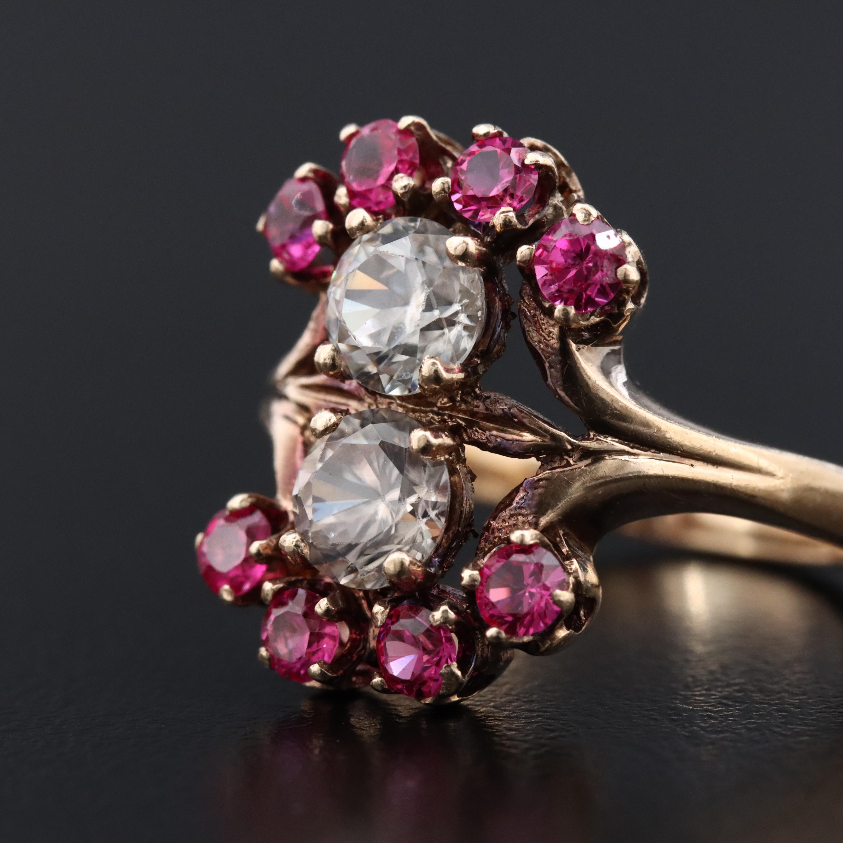 10K White Zircon and Ruby Rin