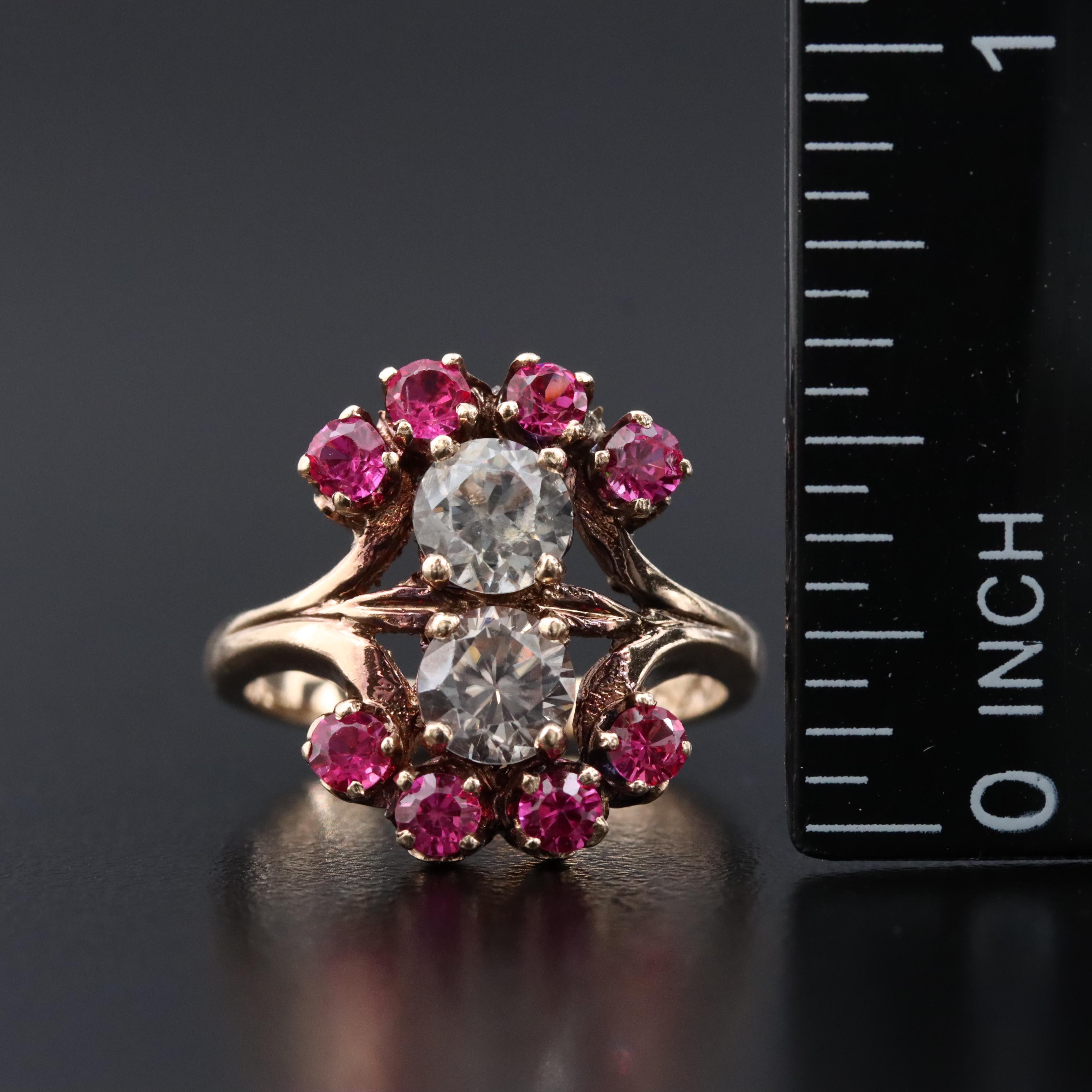 10K White Zircon and Ruby Rin