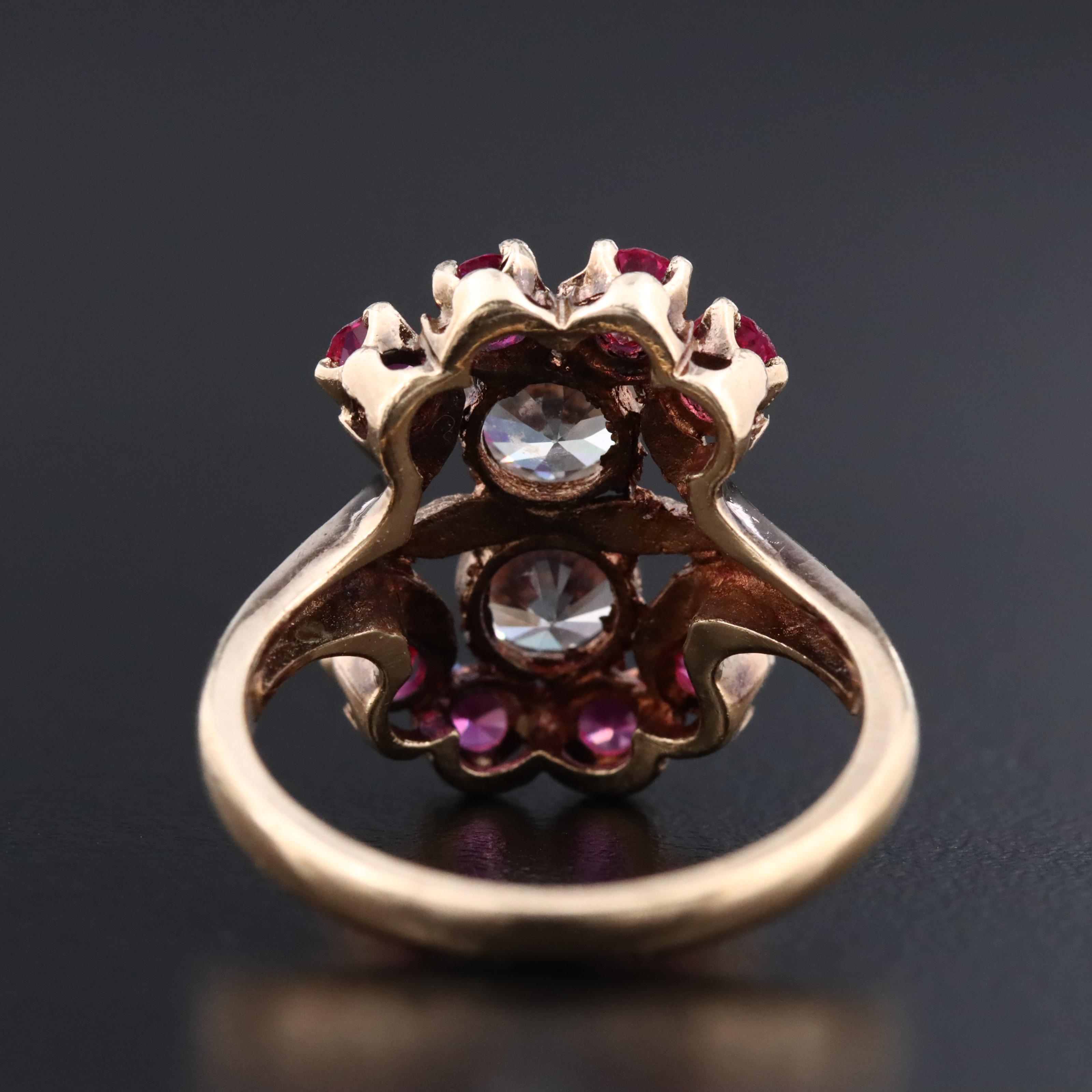 10K White Zircon and Ruby Rin