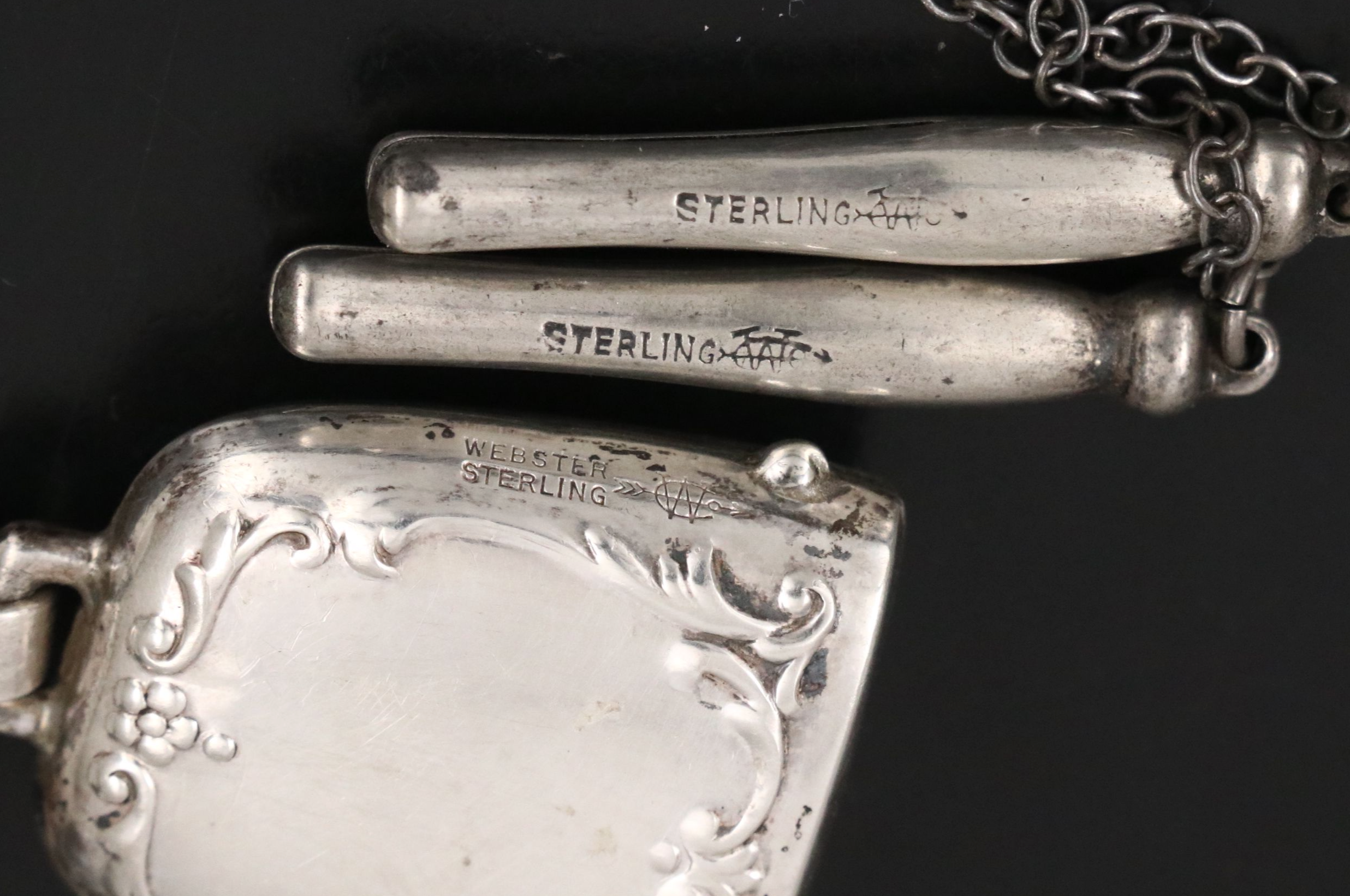Sterling Rattle and Pins with Silver Plate Cups and Other Baby Keepsakes