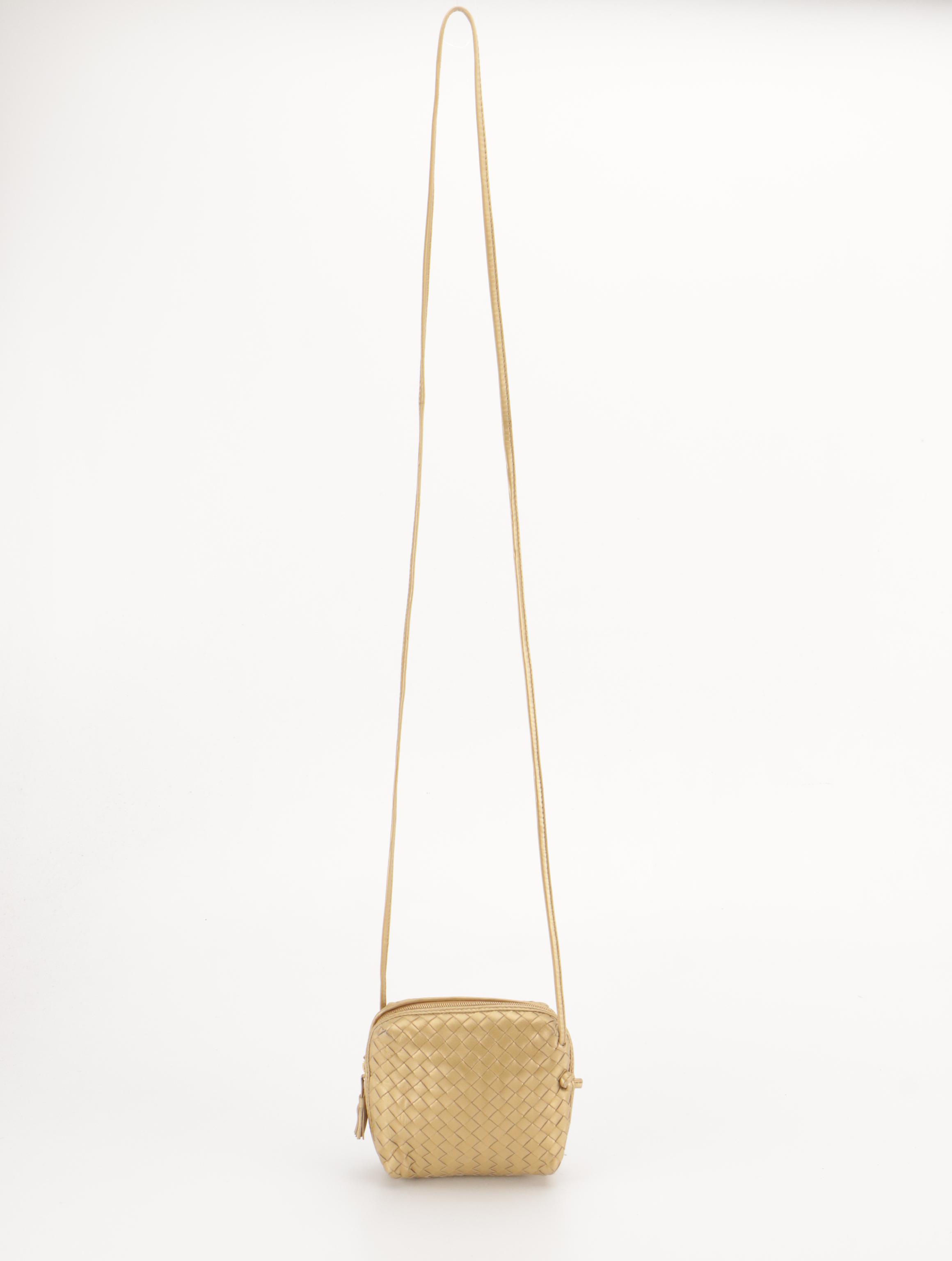 Bottega Veneta Crossbody Bag in Metallic Gold Intrecciato Leather