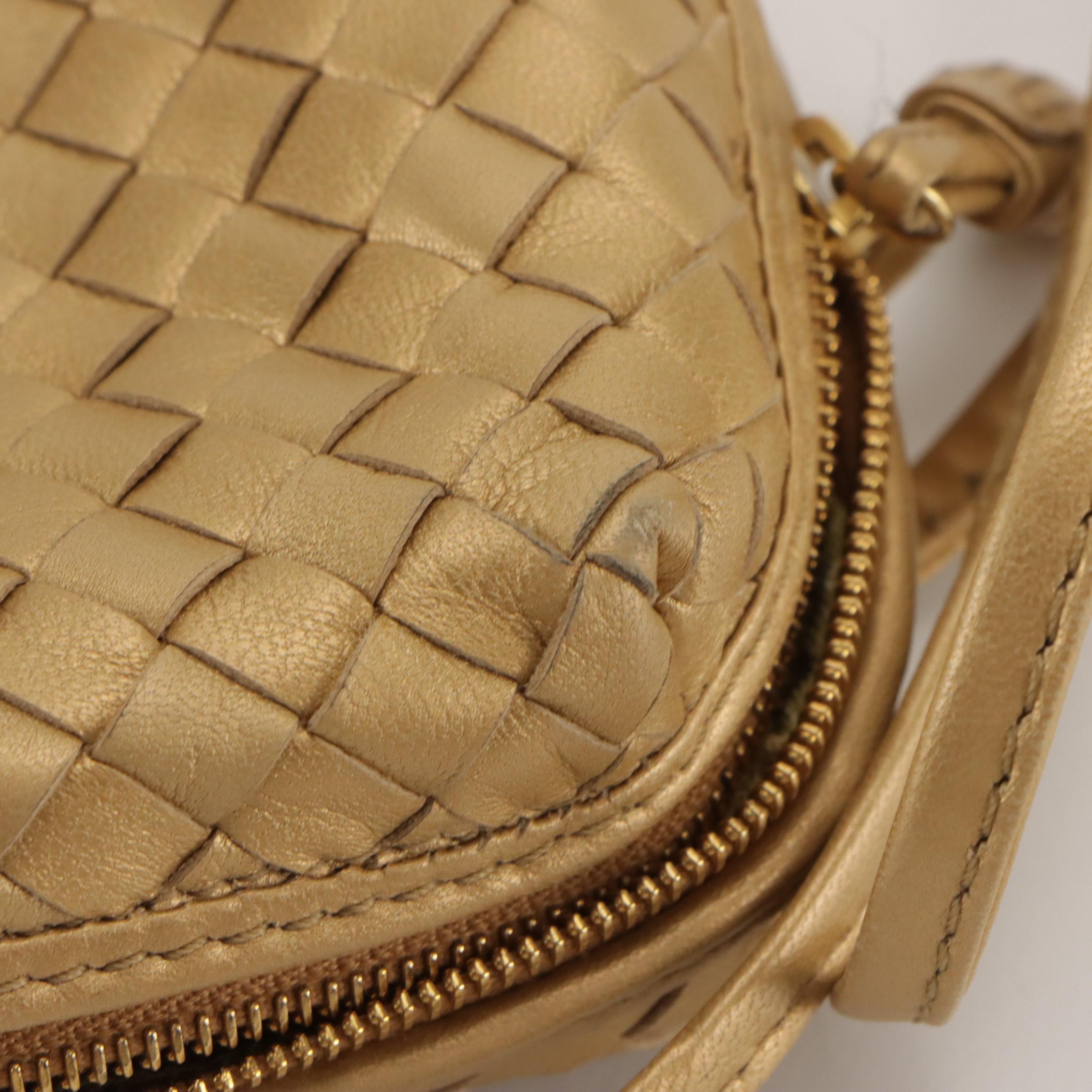 Bottega Veneta Crossbody Bag in Metallic Gold Intrecciato Leather