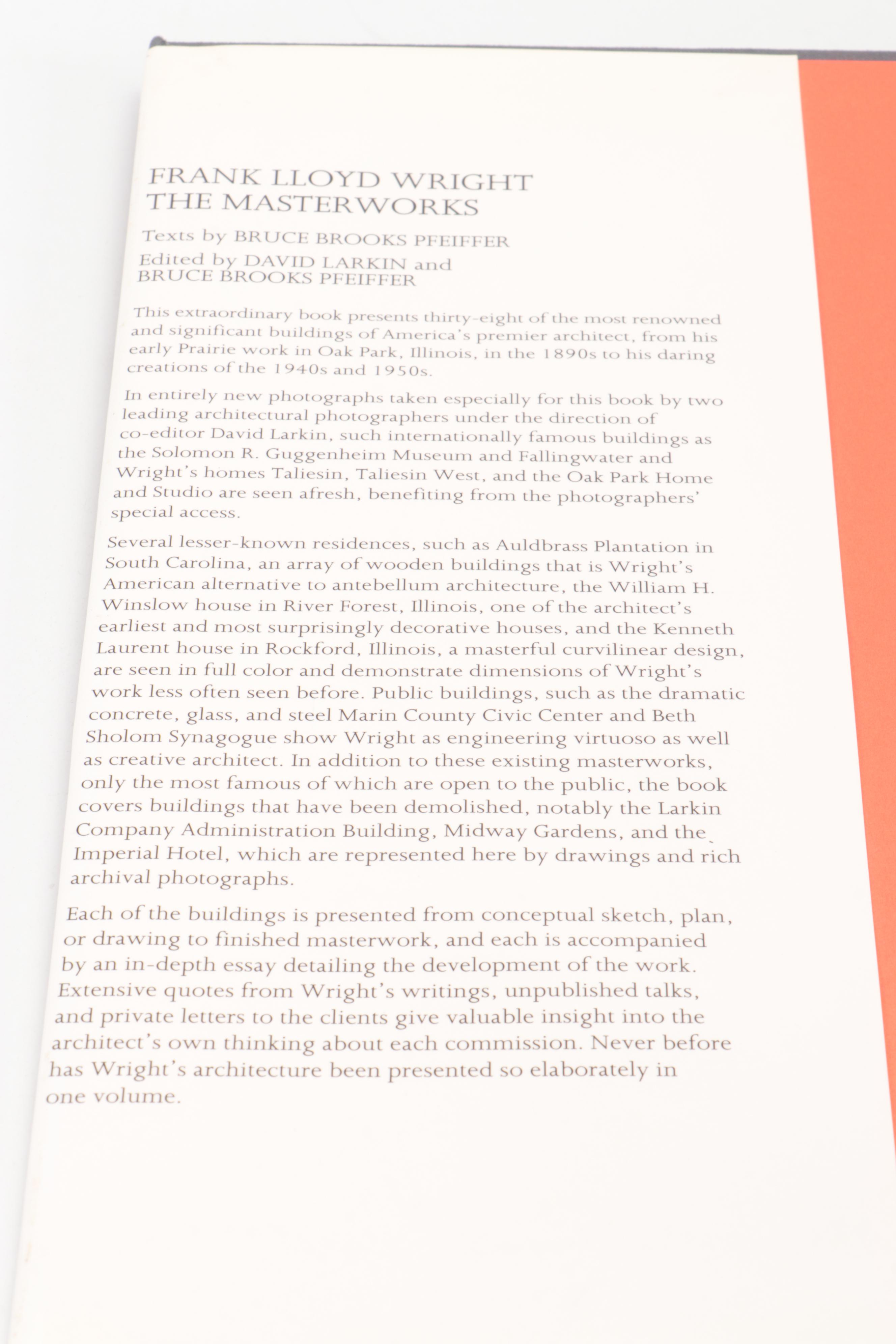 First Edition "Frank Lloyd Wright: The Masterworks" Edited by David Larkin, 1993