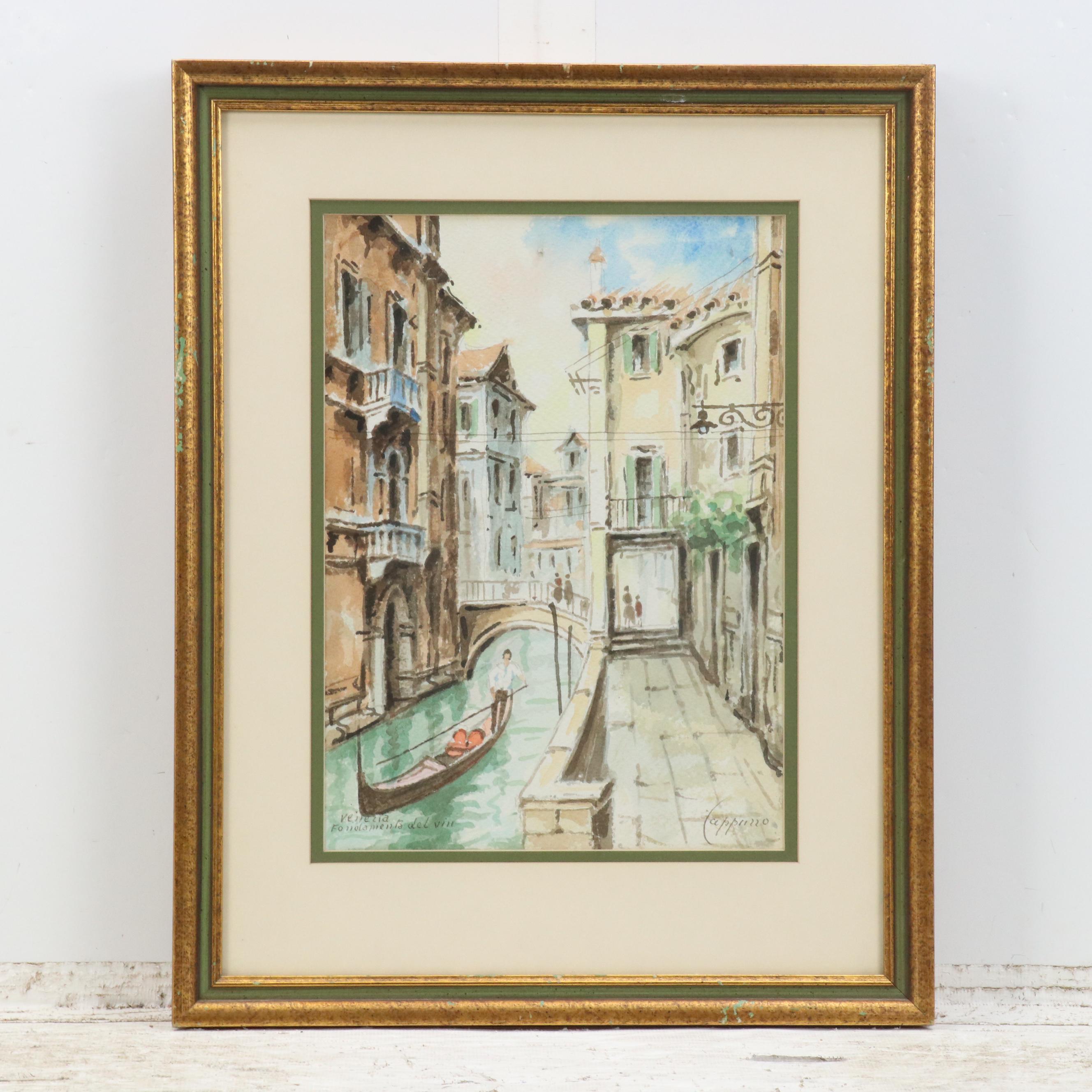 Cappuzzo Watercolor Paintings of Venetian Canals, Late 20th/Early 21st Century