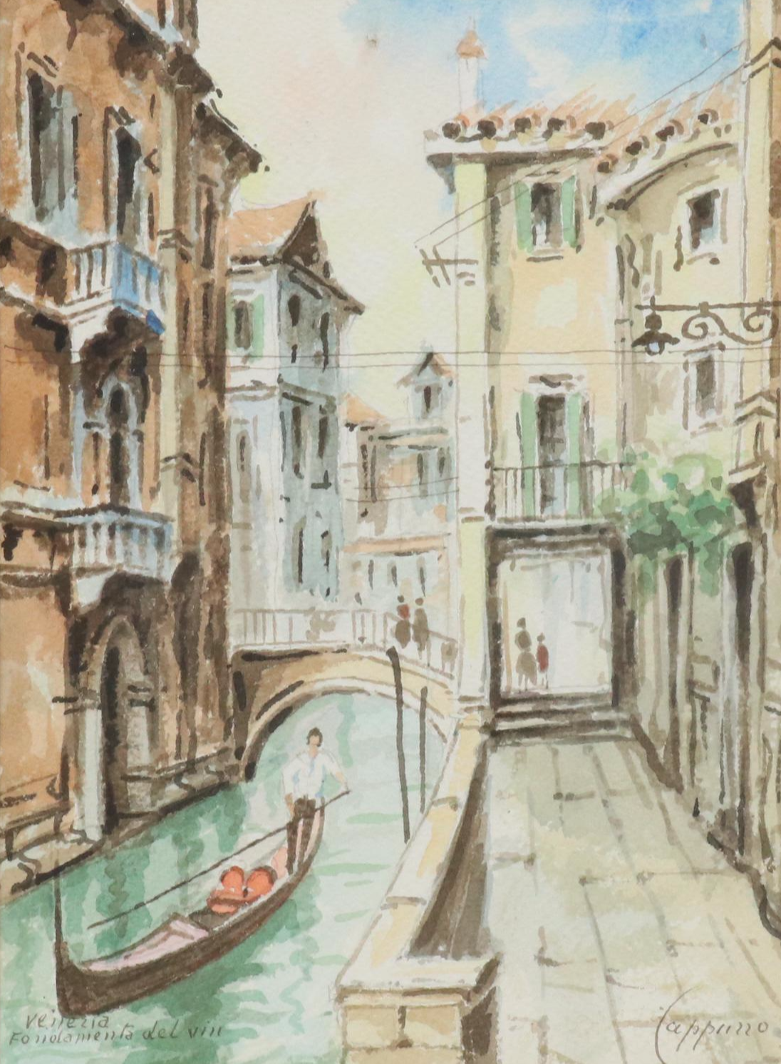 Cappuzzo Watercolor Paintings of Venetian Canals, Late 20th/Early 21st Century