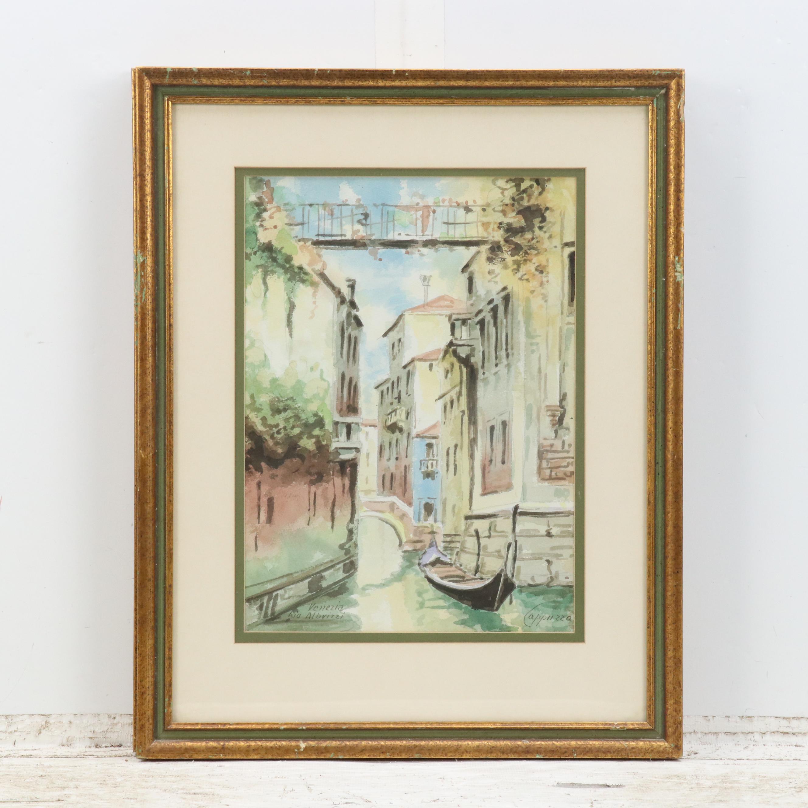 Cappuzzo Watercolor Paintings of Venetian Canals, Late 20th/Early 21st Century