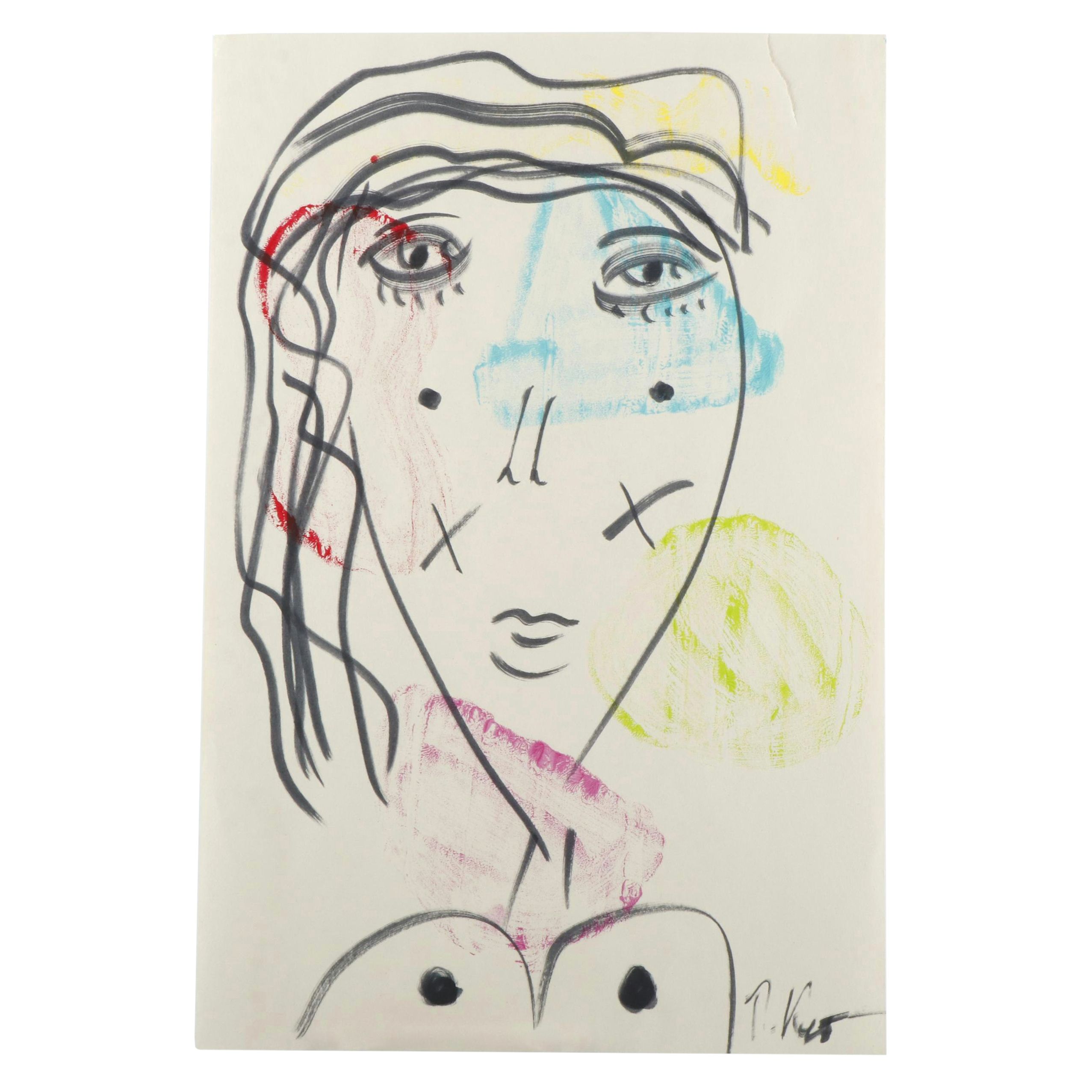 Peter Keil Abstract Acrylic Portrait Painting, Late 20th Century