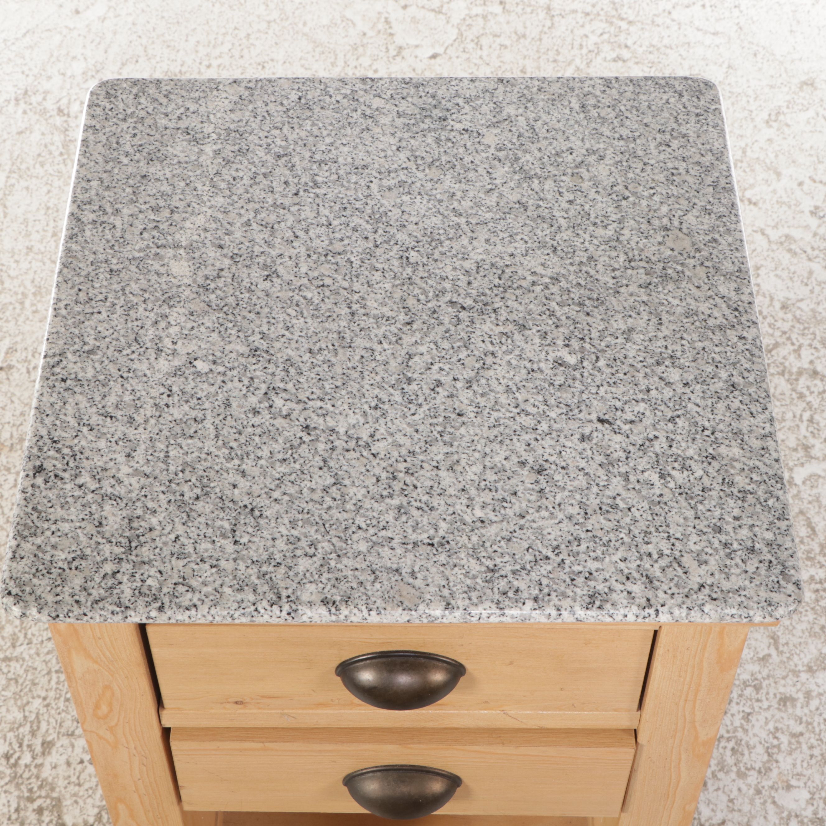 Contemporary Pine Side Cabinet on Casters with Granite Top