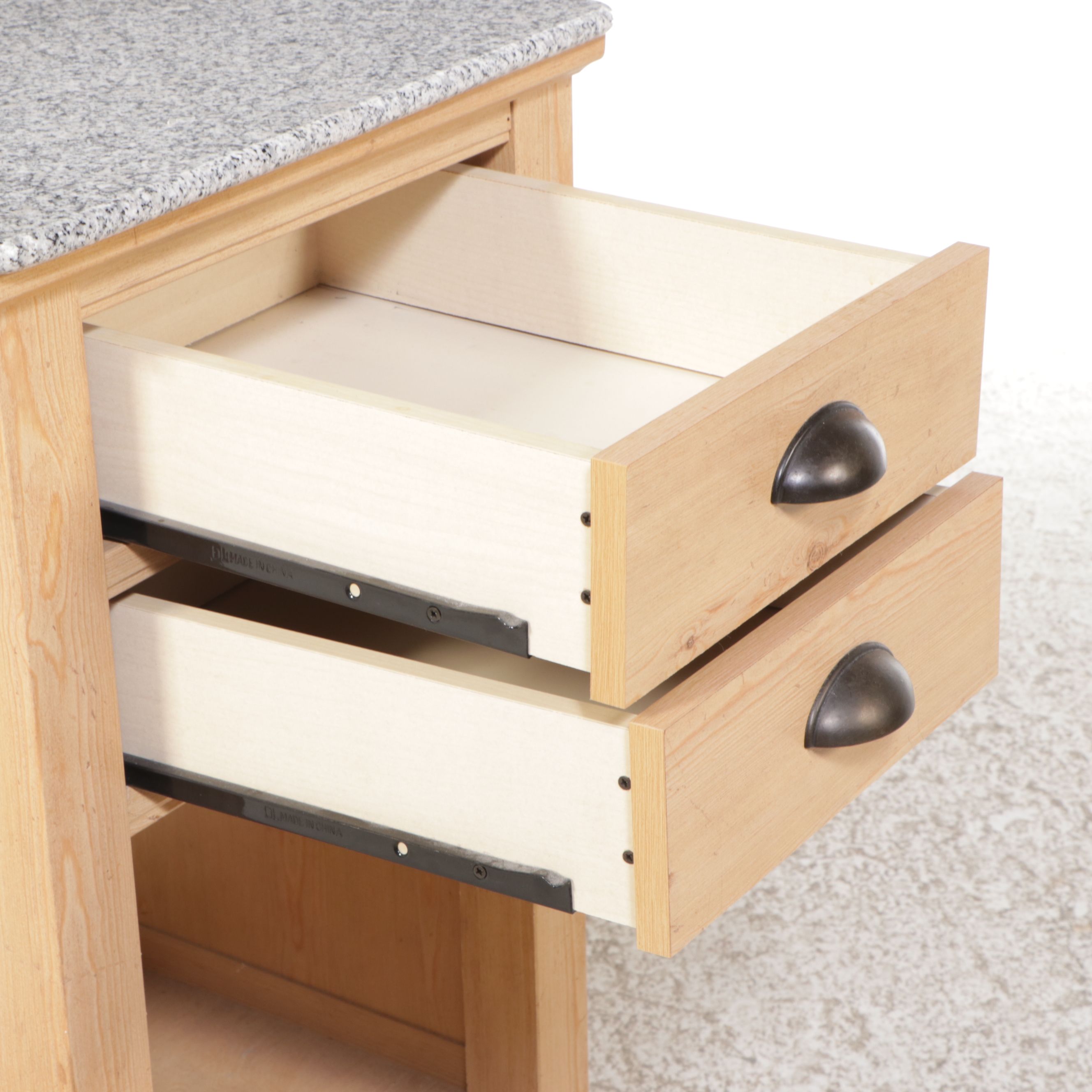 Contemporary Pine Side Cabinet on Casters with Granite Top