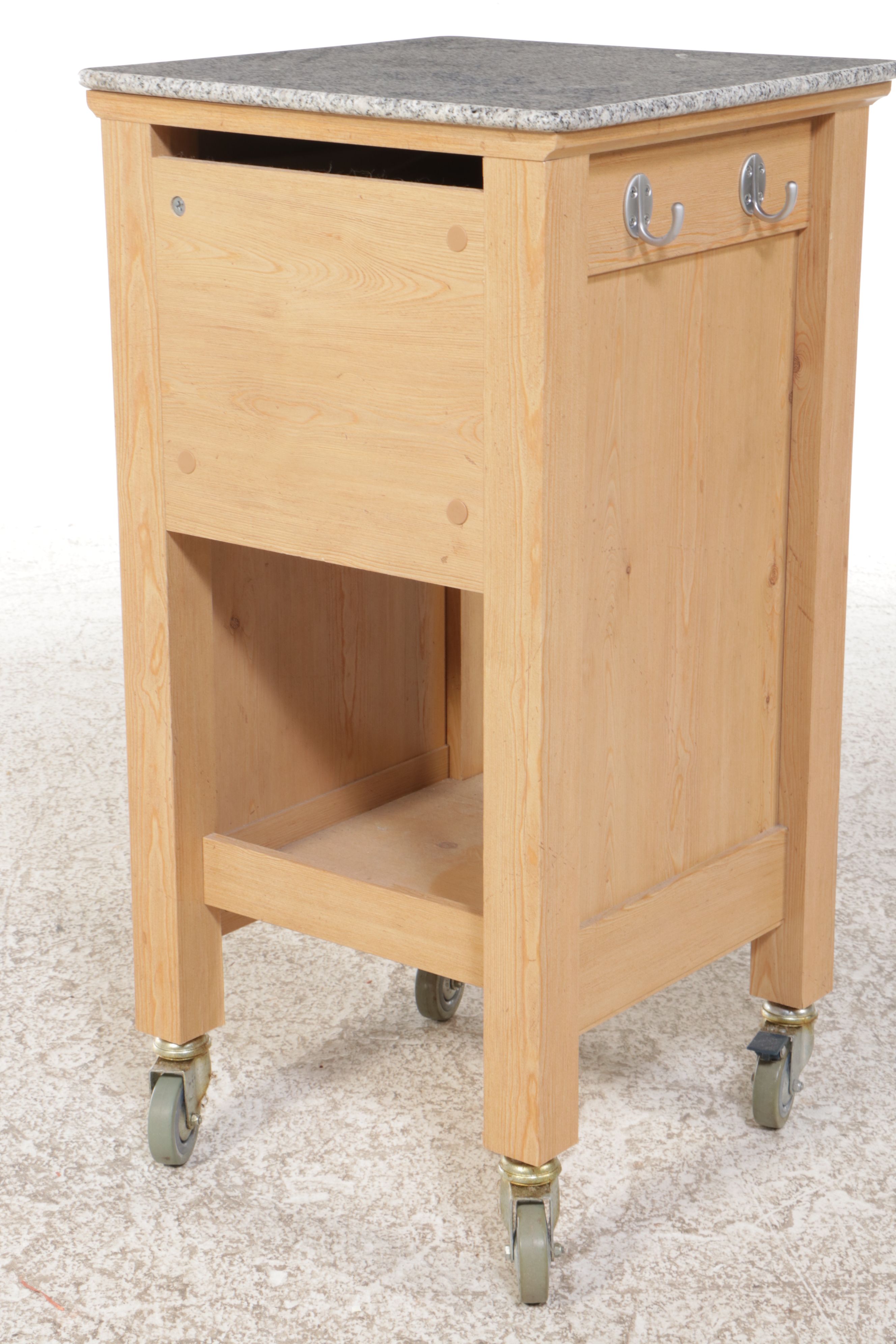 Contemporary Pine Side Cabinet on Casters with Granite Top