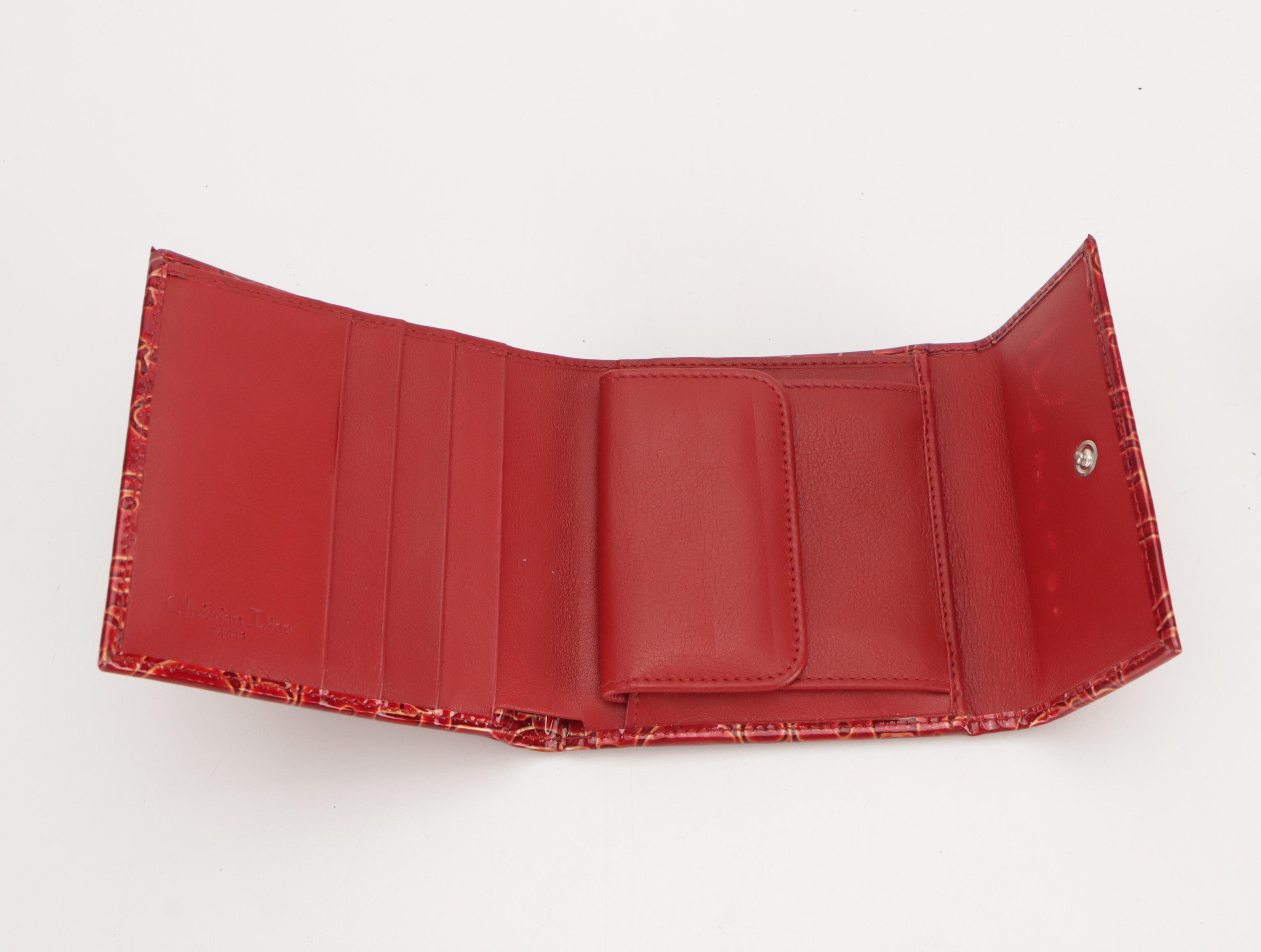 Christian Dior Trifold Wallet in Dior Oblique Embossed Patent Leather with Box