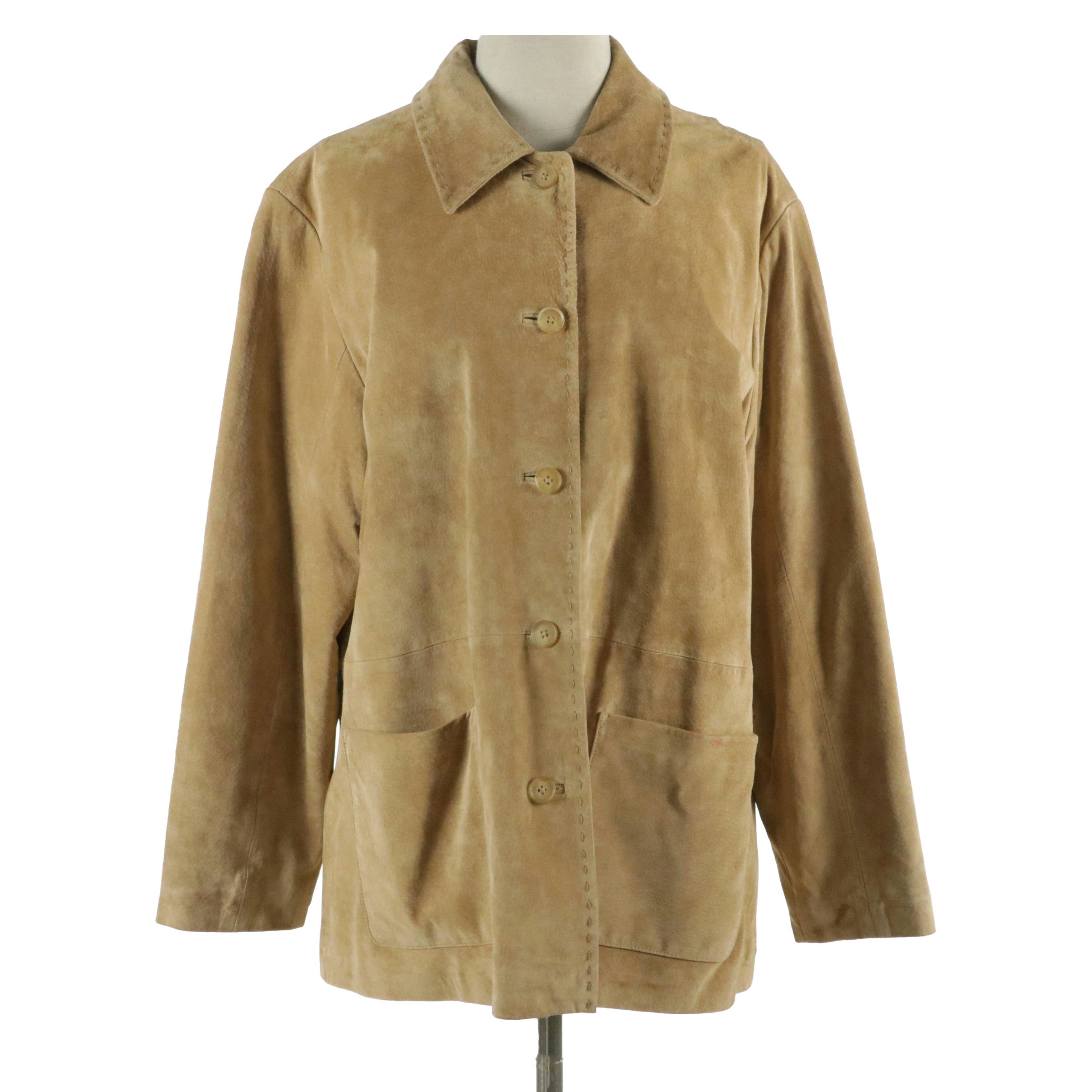 Eddie Bauer Suede Button-Front Jacket with Running Stitch Detail