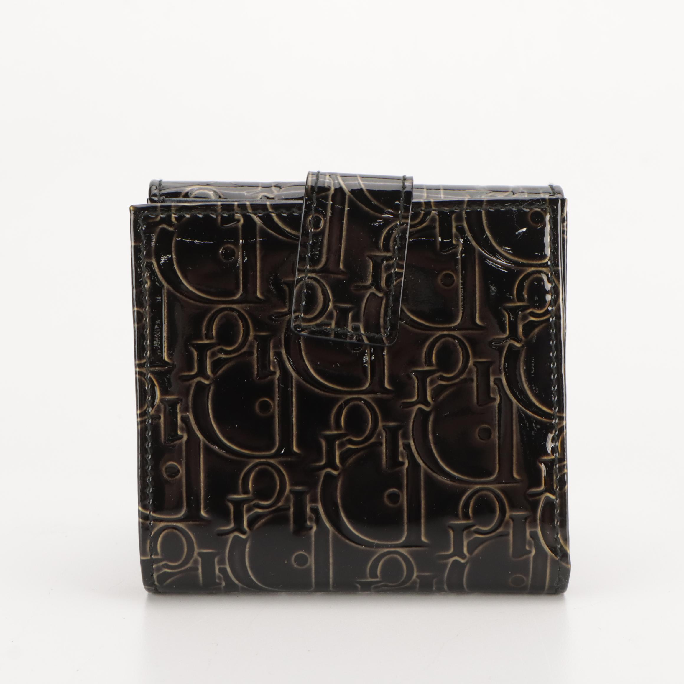 Christian Dior Compact Wallet in Dior Oblique Embossed Patent Leather with Box