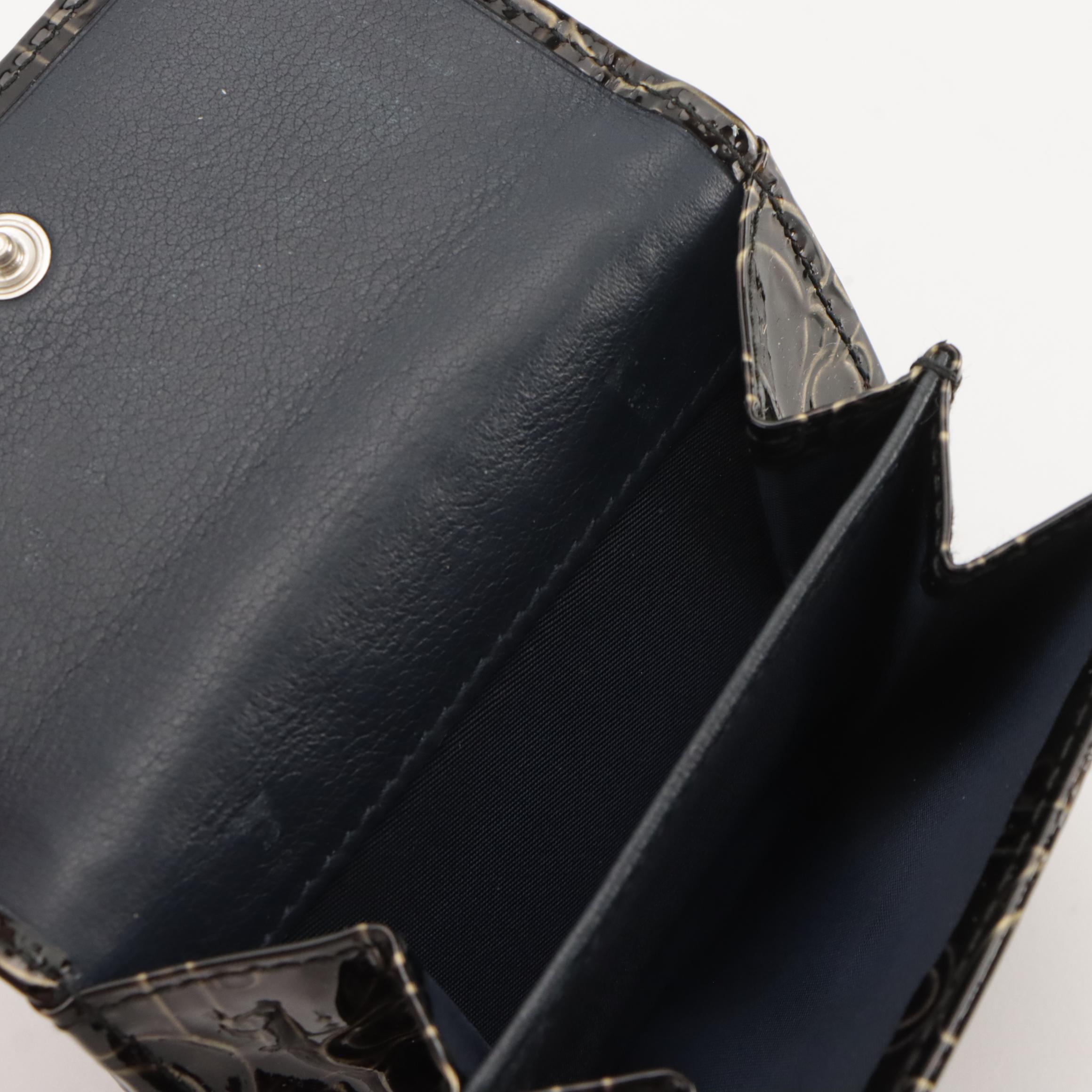 Christian Dior Compact Wallet in Dior Oblique Embossed Patent Leather with Box