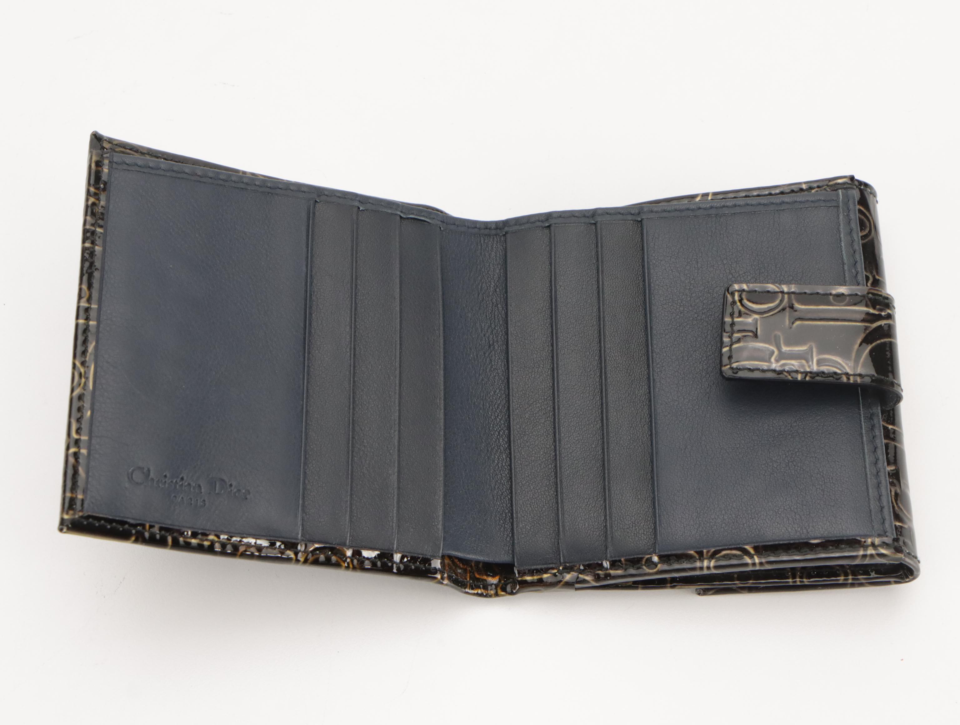 Christian Dior Compact Wallet in Dior Oblique Embossed Patent Leather with Box