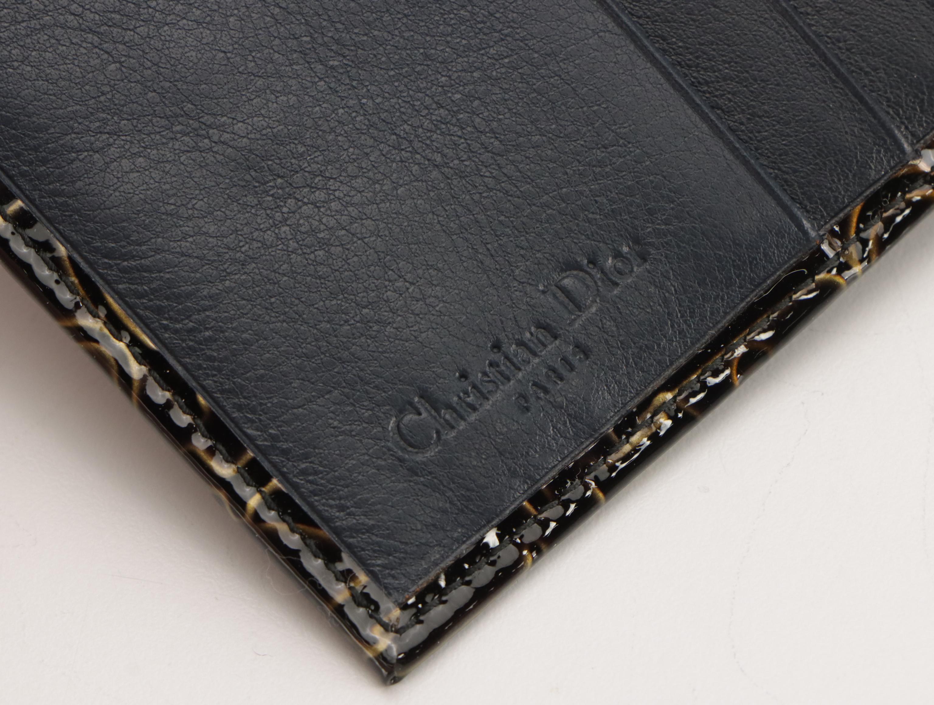 Christian Dior Compact Wallet in Dior Oblique Embossed Patent Leather with Box