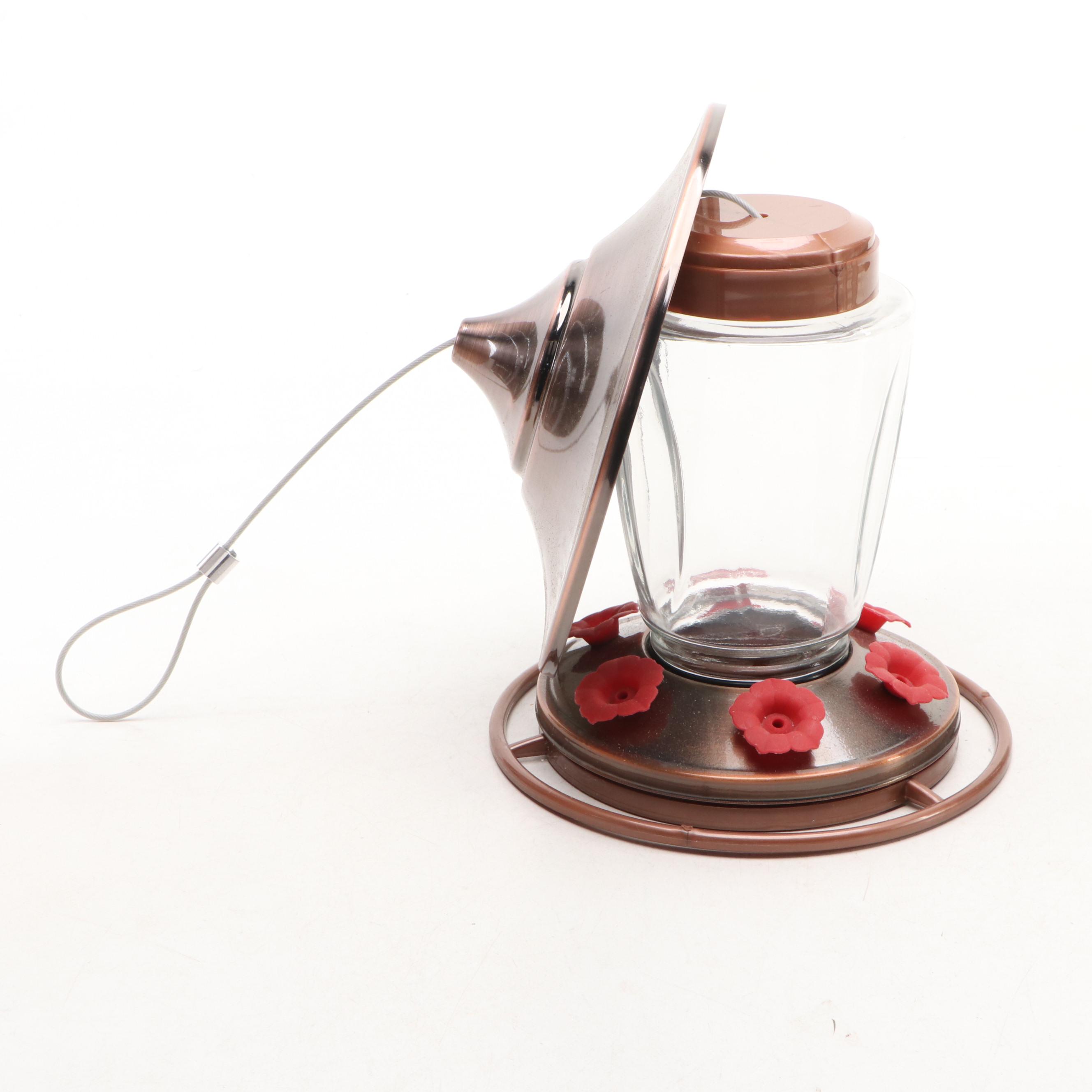 Wood Birdhouse with Hummingbird and Other Bird Feeder