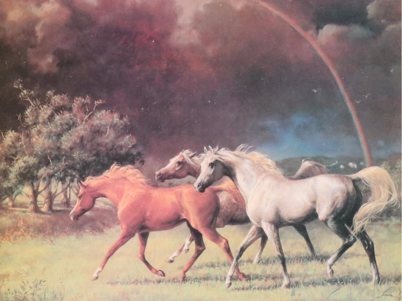 Offset Lithograph of Horses and Rainbow, Circa 2002