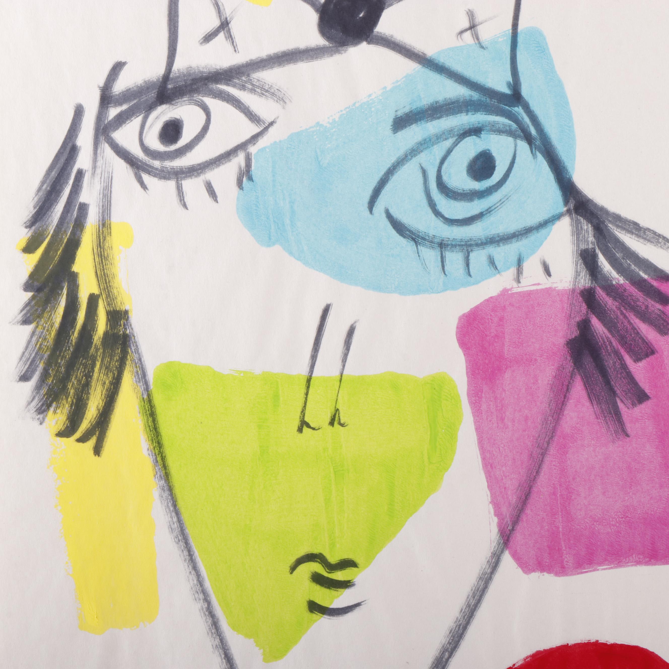 Peter Keil Abstract Acrylic Portrait Painting, Late 20th Century